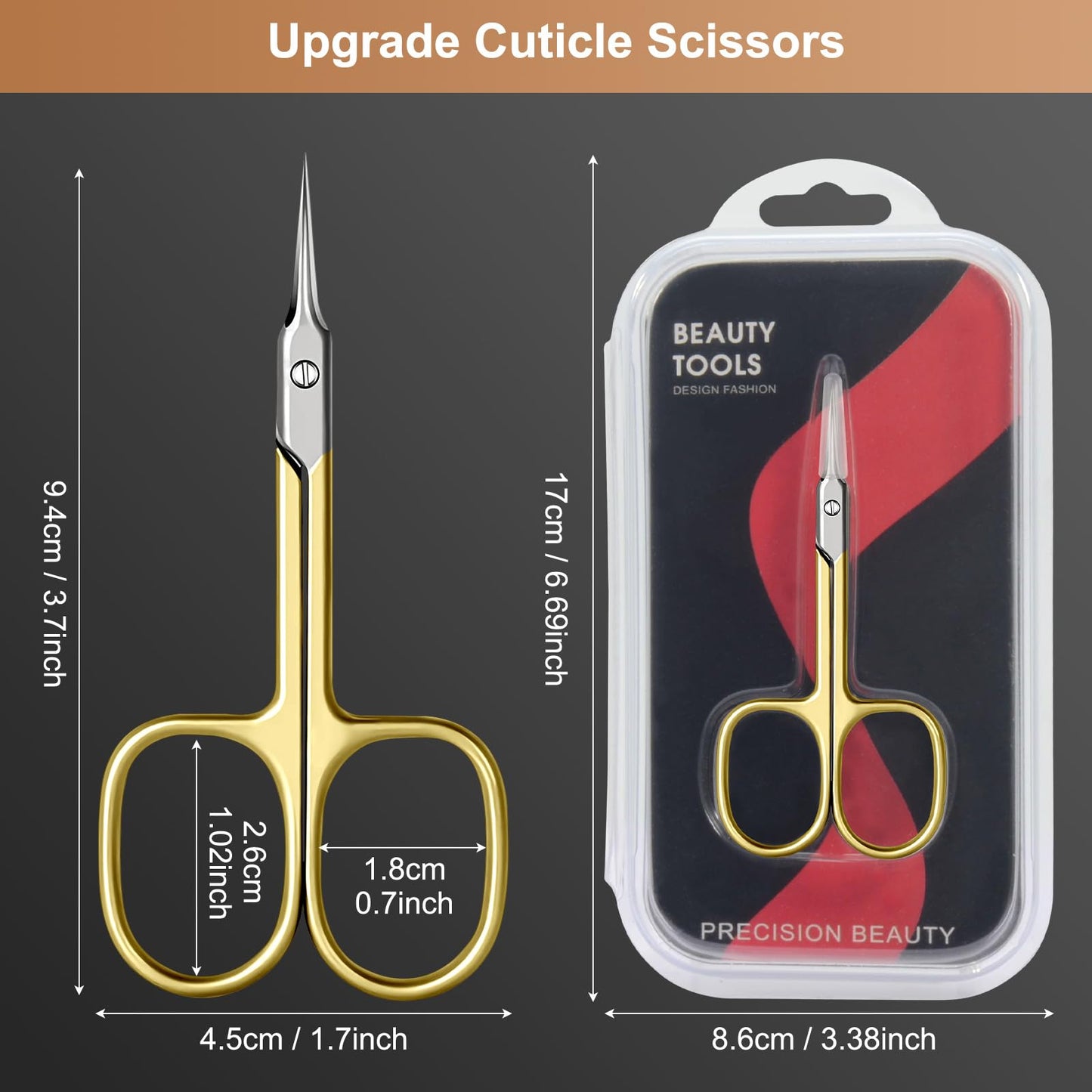 CGBE Cuticle Scissors Extra Fine Curved Blade, Super Slim Manicure Scissors for Cuticles Professional Small Scissors with Precise Pointed Tip Grooming Blades, Eyebrow, Eyelash, and Dry Skin - Gold