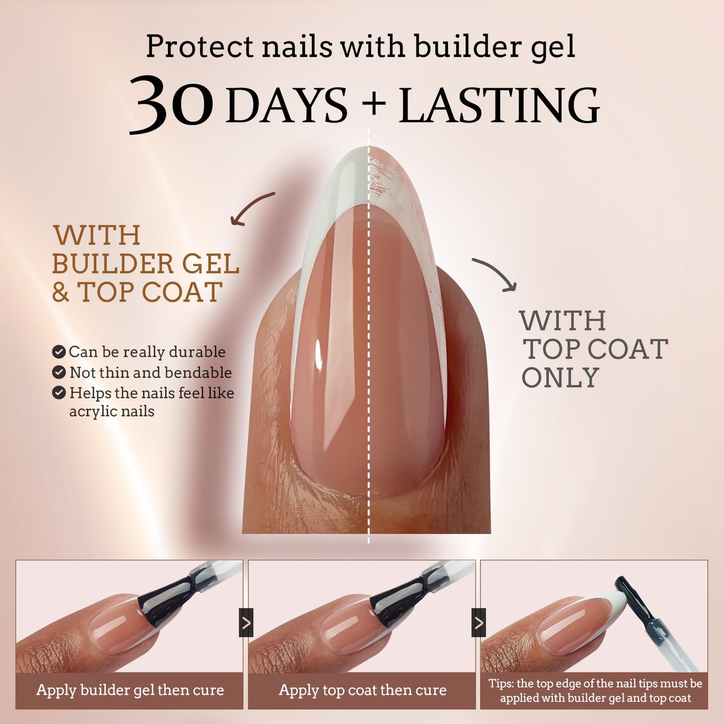 BTArtboxnails French Gel Nail Kit - French Tip Press on Nails Brown Medium Coffin XCOATTIPS Nail Art