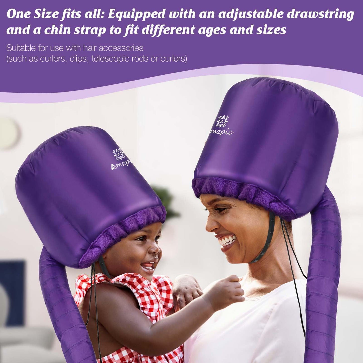 Bonnet Hood Hair Dryer Attachment - Headband Integrated Bonnet Hair Dryer for Speeds Up Drying Time at Home, Easy to Use for Styling, Curling and Deep Conditioning (Purple,Adjustable)