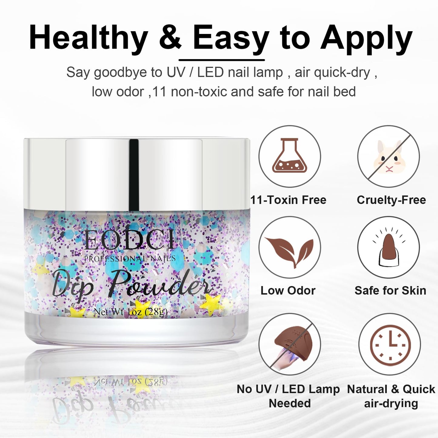EODCI Long Lasting Nail Dip Powder Colors, Lavender Purple Blue Glitter Dipping Powder - No Needed Led Lamp - Art Starter Manicure Beginner DIY Salon Home Gift 1oz