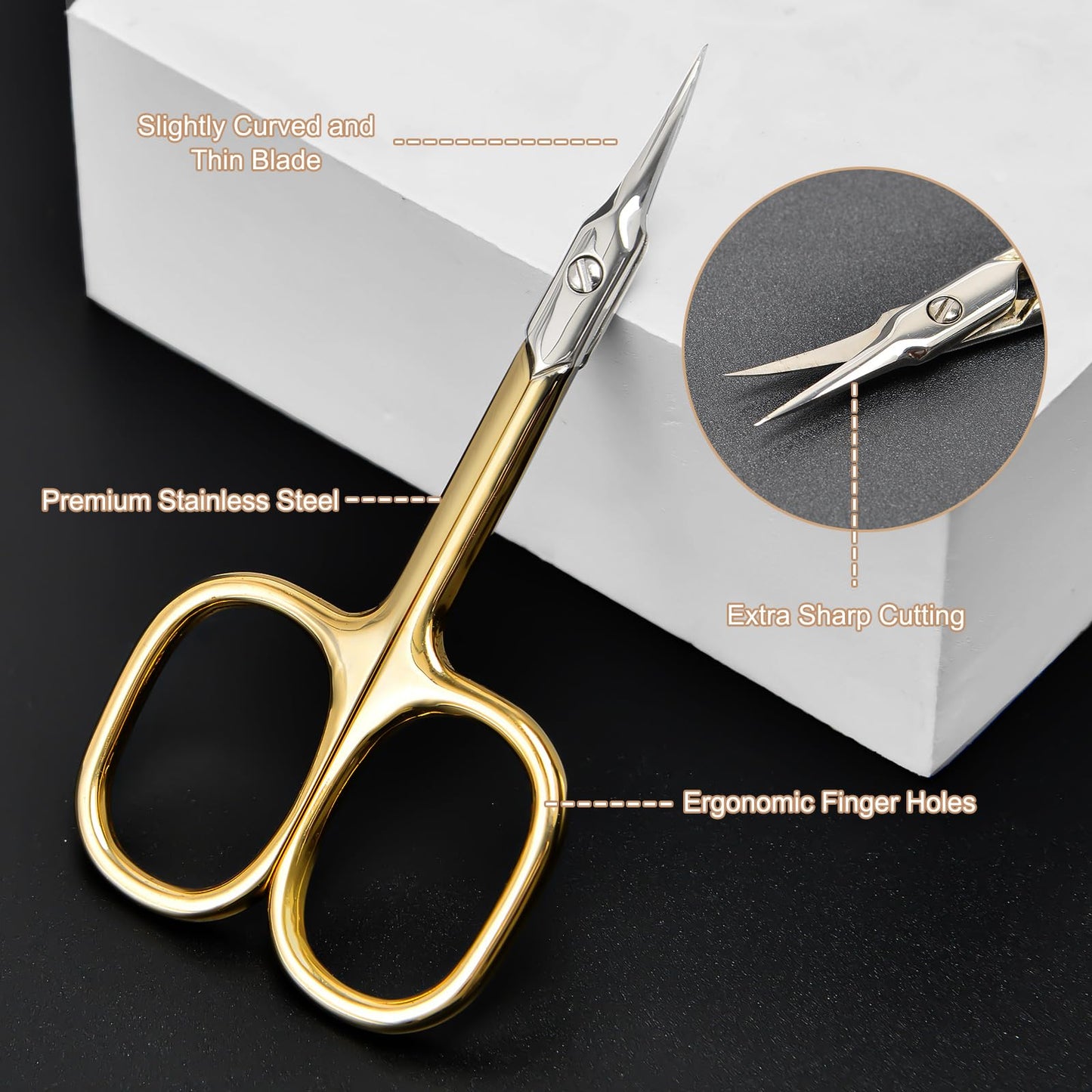 CGBE Cuticle Scissors Extra Fine Curved Blade, Super Slim Manicure Scissors for Cuticles Professional Small Scissors with Precise Pointed Tip Grooming Blades, Eyebrow, Eyelash, and Dry Skin - Gold