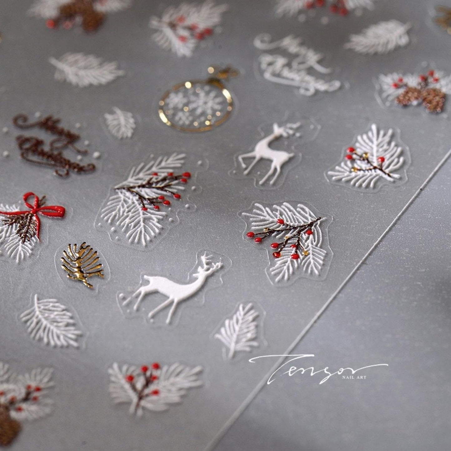 Christmas Nail Art Stickers 5D Embossed Elk Nail Stickers Cute Self-Adhesive Snowflake Feather Leaf Xmas Nail Decals Decoration for Women Girls Winter Holiday Manicure DIY Nail Supplies