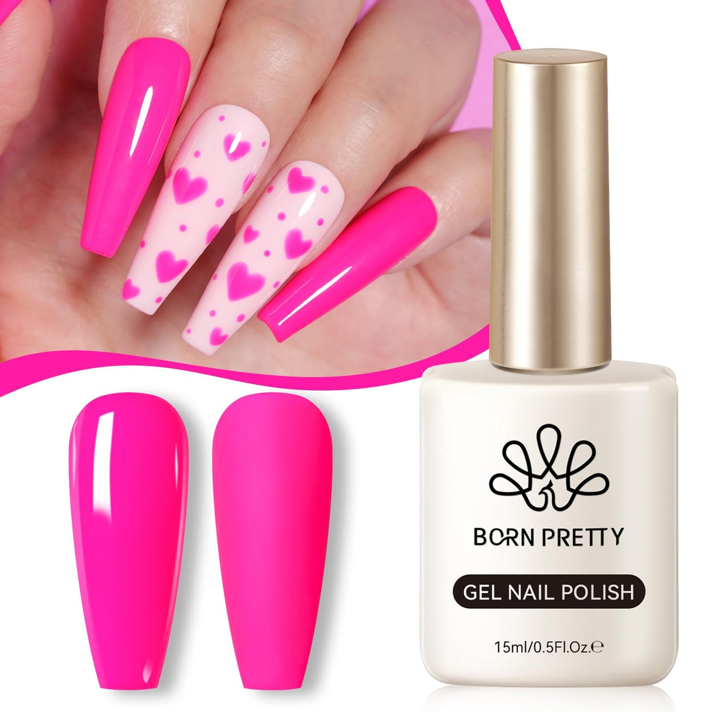Born Pretty Gel Nail Polish Spring Summer Neon Pink Color Hot Pink Gel Polish Nail Art Design Manicure Salon DIY Home 15ml