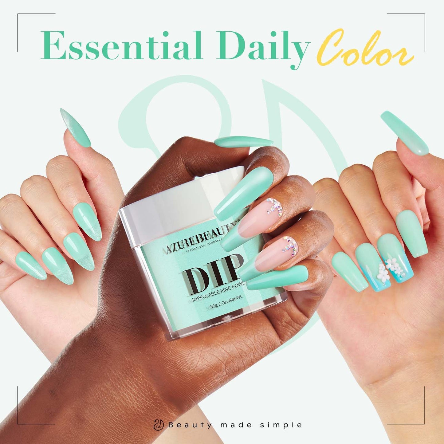 AZUREBEAUTY Dip Powder Green Color 2Oz/56g, Summer Spring Neon Green Dipping Powder Crystal French Nail Art Starter Manicure Salon DIY at Home, Odor-Free, Long-Lasting, No Nail Lamp Needed