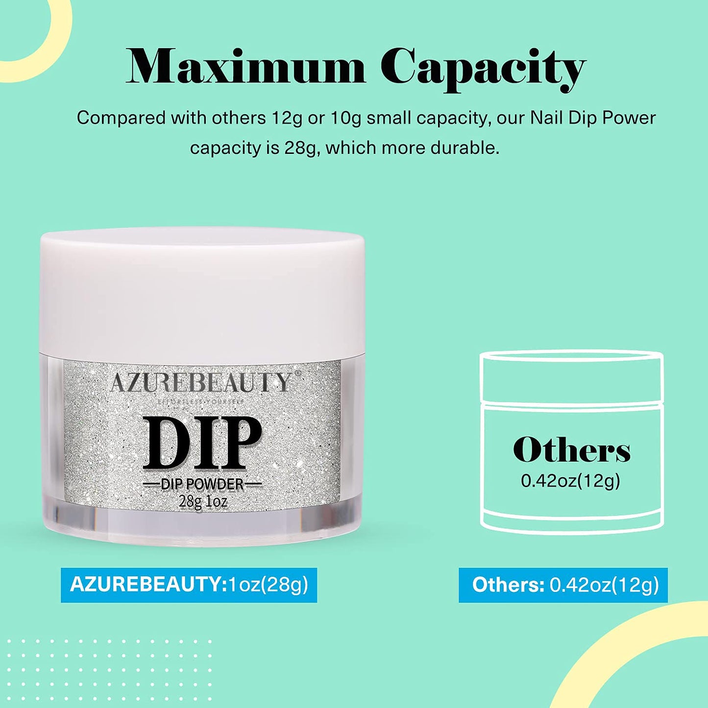 AZUREBEAUTY Dip Powder Silver Glitter Color, Gorgeous Sparkle Dipping Powder Shine Nail Art Starter Manicure Salon DIY at Home, Odor-Free and Long-Lasting, No Need Nail Lamp Curing, 1 Oz / 28g