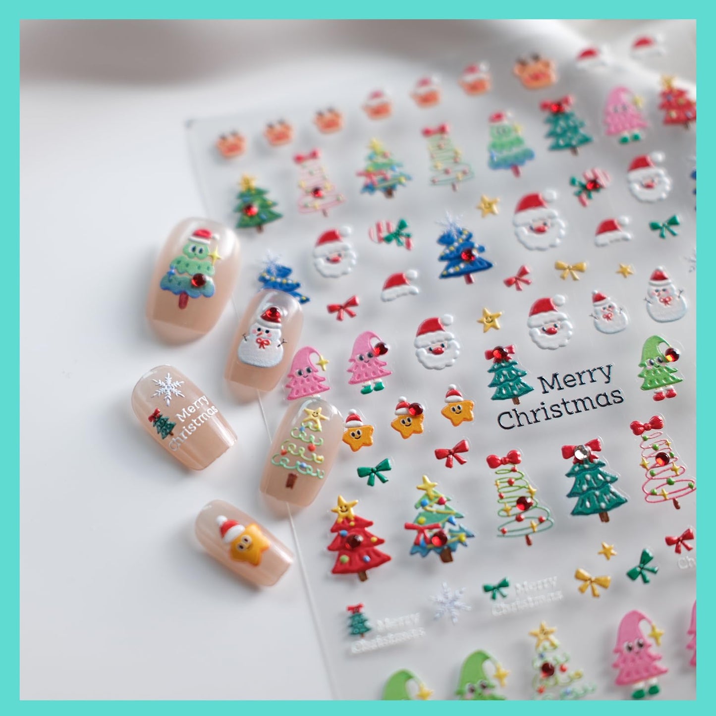 CESTSIREN Christmas Nail Decals, Red Rhinestones, Self-Adhesive Nail Stickers for Women, Cute Nail Art Design