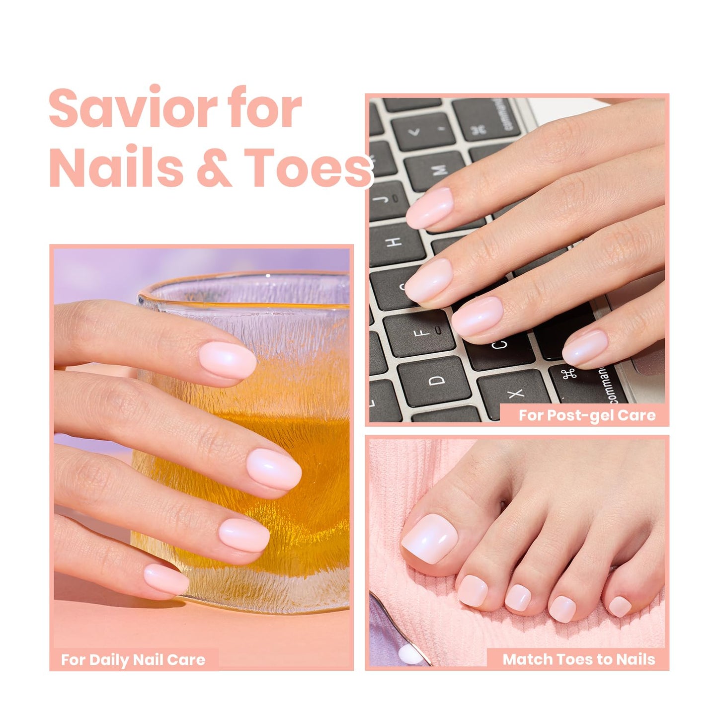 Beetles Nail Polish - Nude Nail Polish Glossy Nail Lacquer Nail Concealer Fast Dry Quick Shimmer Blue Nail Strengthener and Growth Treatment for Thin and Damaged Nails,0.51 FL OZ