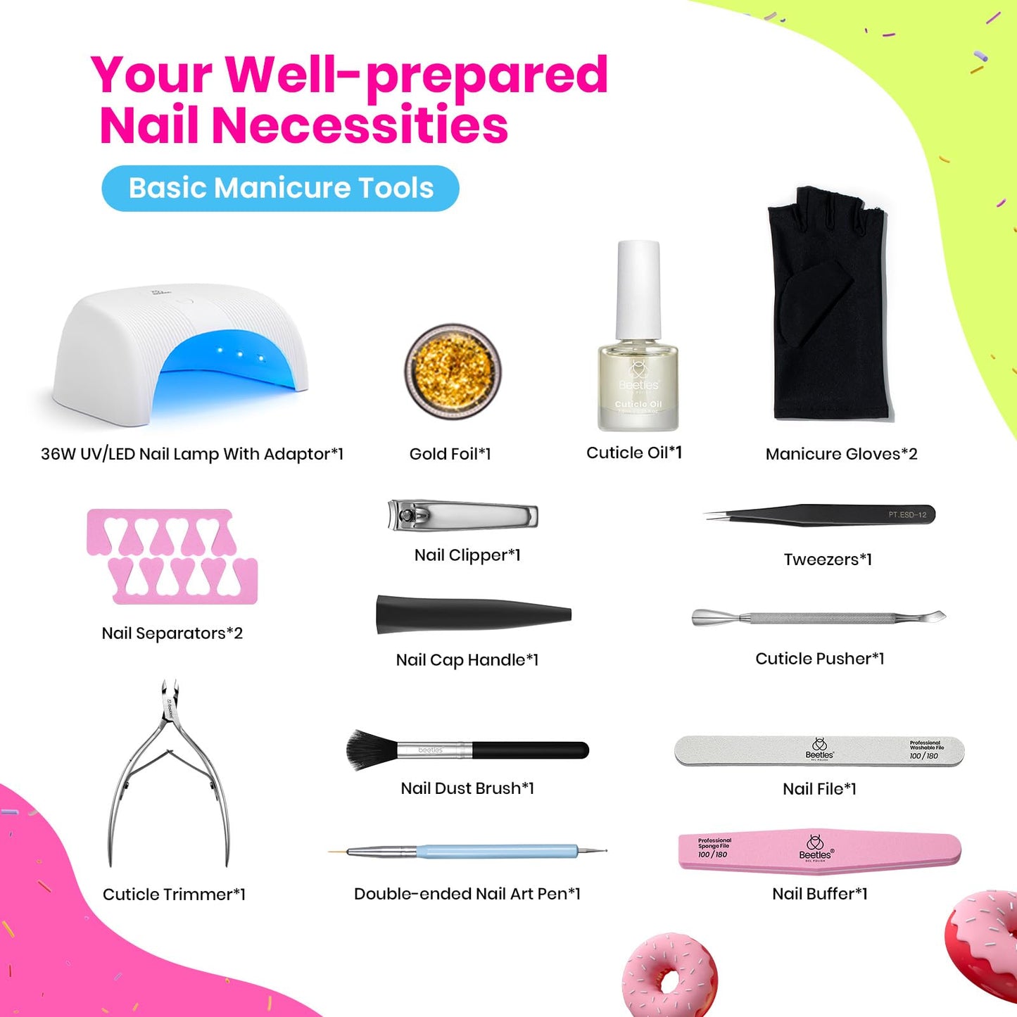 Beetles 53Pcs Gel Nail Polish Kit with UV Light Starter Kit, 32 Colors Pastel Pink Blue Green Summer Gel Polish Set with 3Pcs Base Gel Top Coat Led Nail Lamp Builder Blomming Gel Nail Gloves Gift Set