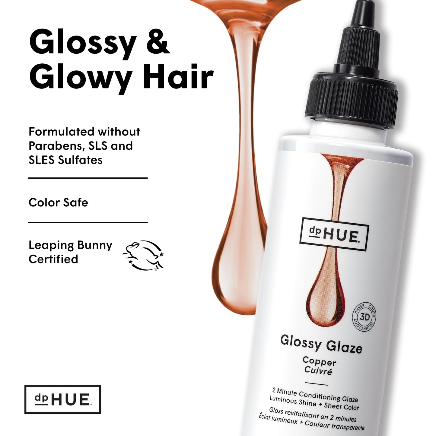 dpHUE Glossy Glaze, Copper - 4 fl oz - In-Shower Conditioning Glaze for Luminous Shine & Sheer Color - Paraben, SLS & SLES Sulfate Free - Leaping Bunny Certified