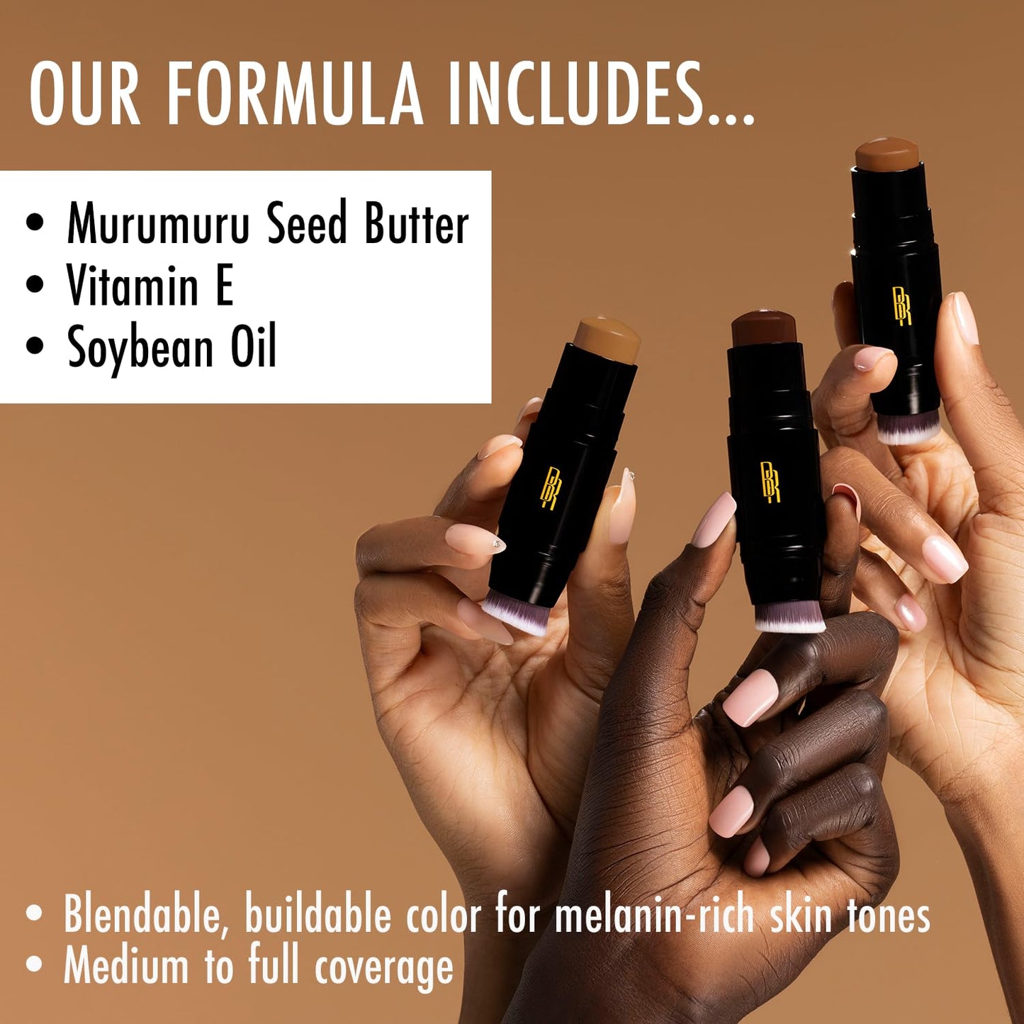 Black Radiance Color Perfect Foundation Stick with Soft Brush Applicator Duo – Buildable, Blendable Versatile Pigment-Rich Formula - Bronze Glow