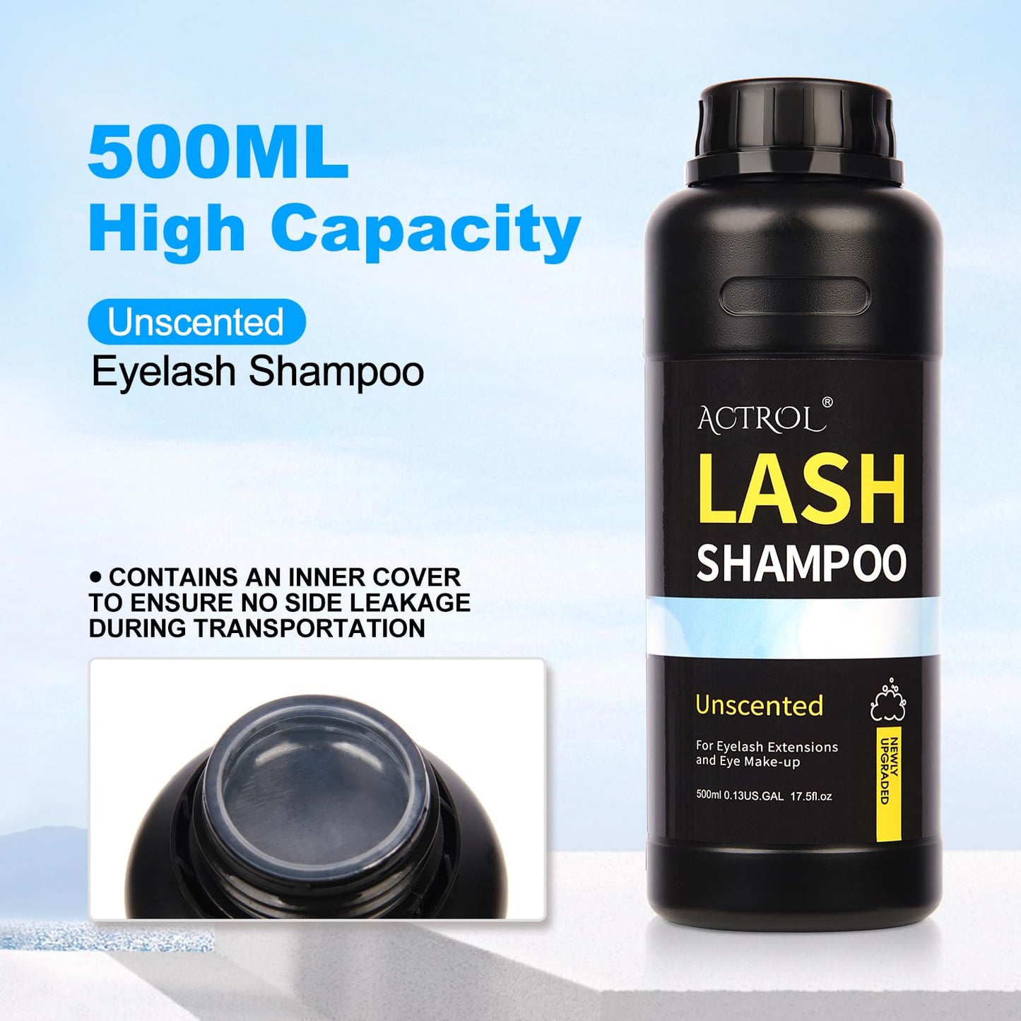 ACTROL Lash Shampoo 500ml Eyelash Cleanser Unscented Foam for Lash Wash and Salon or Home Care