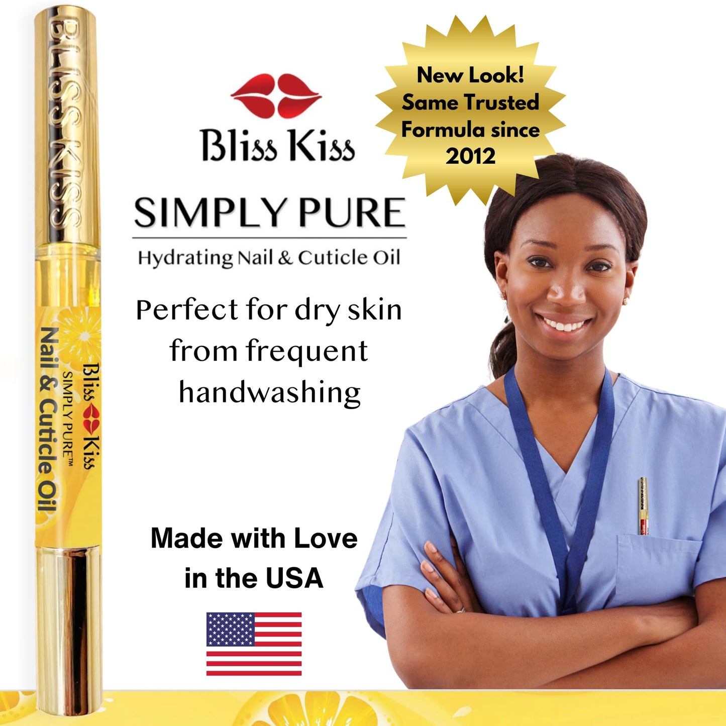 Bliss Kiss | 1 Crisp Fragrance | Nail Oil Cuticle Pen w/Vitamin E & Jojoba⏤Nail Strengthener Nail Growth Serum for Brittle Peeling Breaking Thin Nails