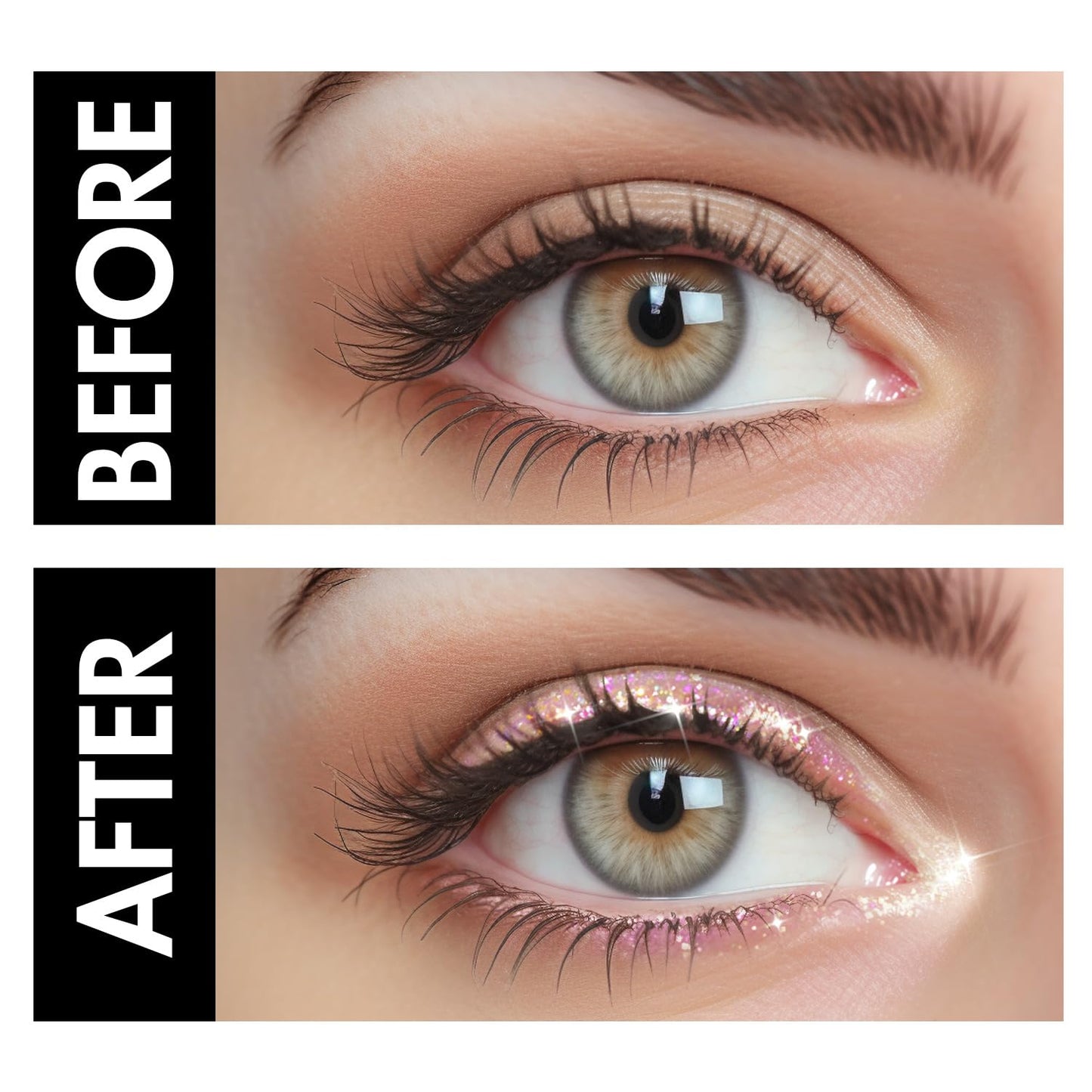 CHARMACY 3 Pcs Glitter Sparkling Eyeliner Liquid Makeup Set, Metallic Shimmer Glitter Eyeshadow, High Pigmented, Waterproof Long Lasting Quick Drying Liquid Liner for Eyes (Red Silver Golden)