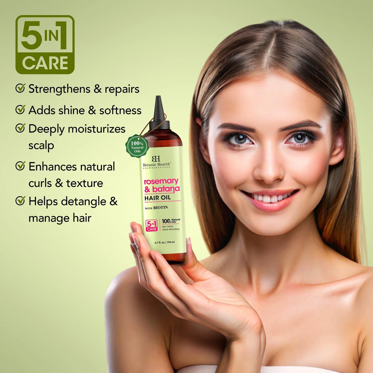 Botanic Hearth Rosemary & Batana Hair Oil (6.7 fl oz) | Revitalizing and Strengthening Hair Treatment for Fuller, Healthier-Looking Hair | Paraben Free | Suitable for All Hair Types