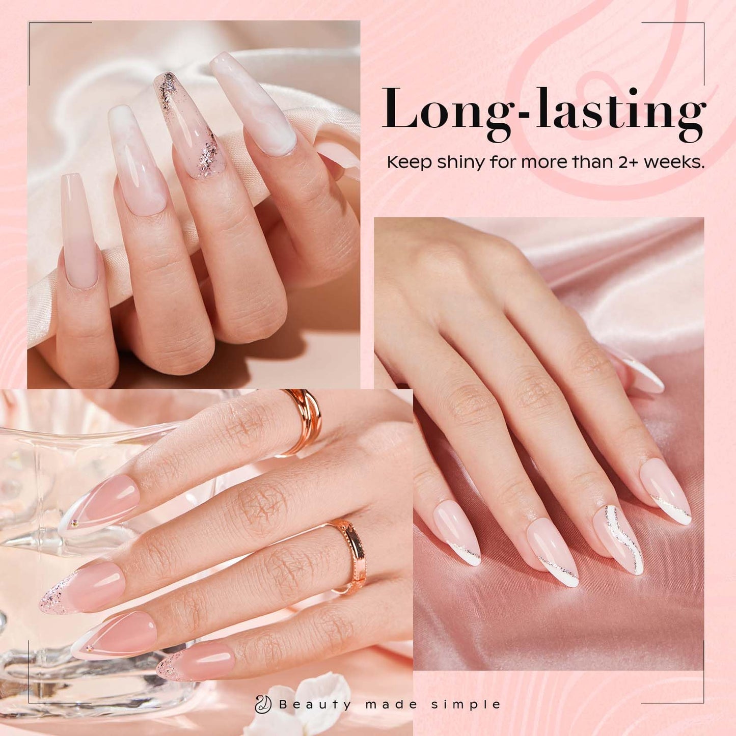 AZUREBEAUTY Dip Powder - Nude Pink Color 2Oz/56g, Sheer Salmon Pink Rose Soft Peach Pink Dipping Powder Crystal Natural Nail Art Starter Manicure Salon DIY Home for Starter Gift