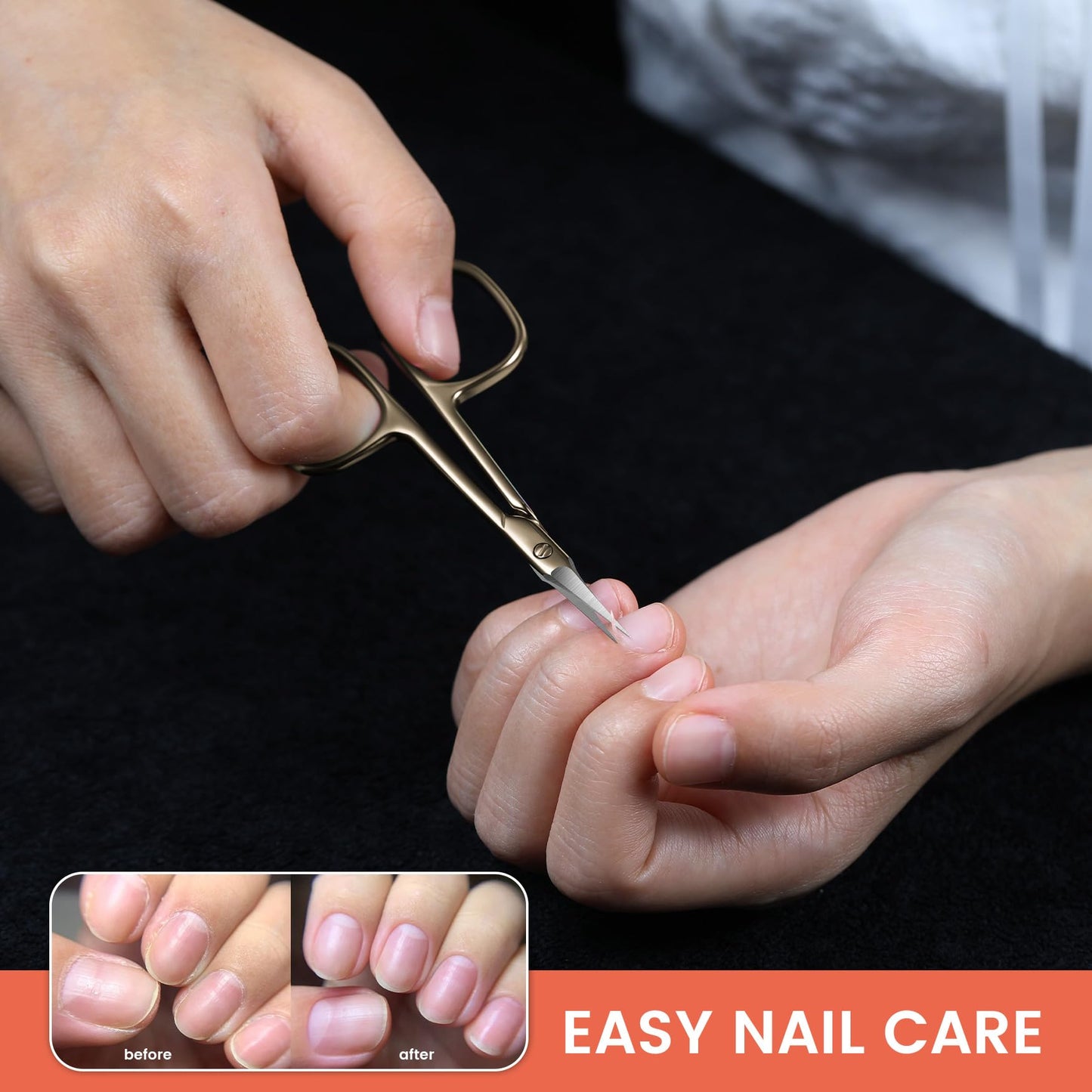 BEZOX Curved Cuticle Scissors - Precision Manicure Scissor Nail Cuticle Trimmer, Professional Stainless Steel Nail Scissors for Cuticle Care, Cuticle Cutter Small Scissors for Women - Golden