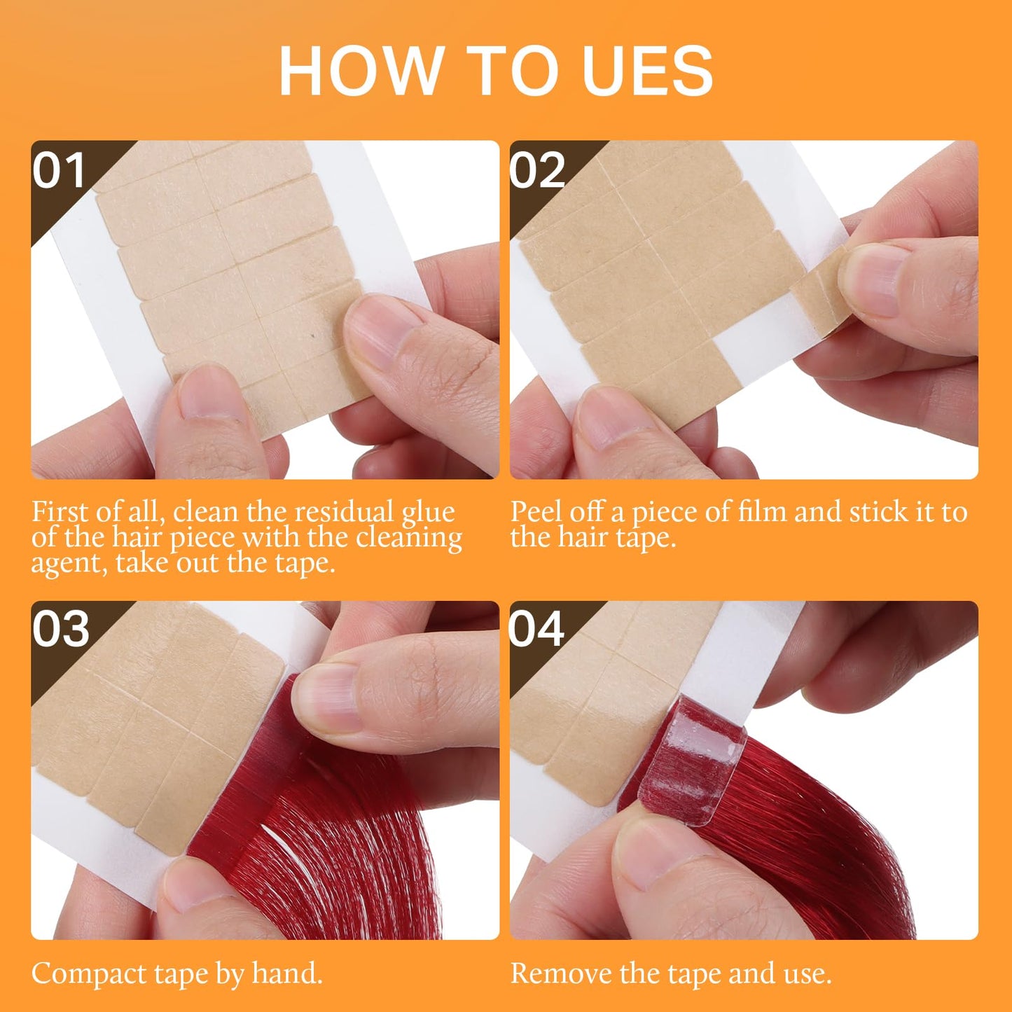 DOORES Hair Extension Tape, 180 Tabs Durable Double Sided Strong Tapes, Replacement Tapes for Hair Extensions Invisible Strong Hold No Residue(4 x 0.8 cm/1.57 x 0.31 inch)