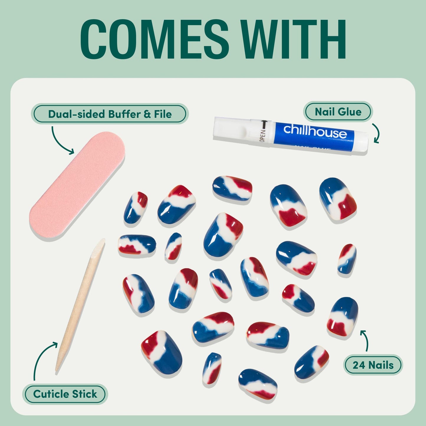 Chillhouse - Chill Tips, Press on Nails Kit - Way Harsh Tai (Oval) - 24 Nail Shapes & Sizes - Up to 3 Weeks of Wear - Customizable Fit - Reusable - Latina Founded & Women Owned - Beauty & Self Care