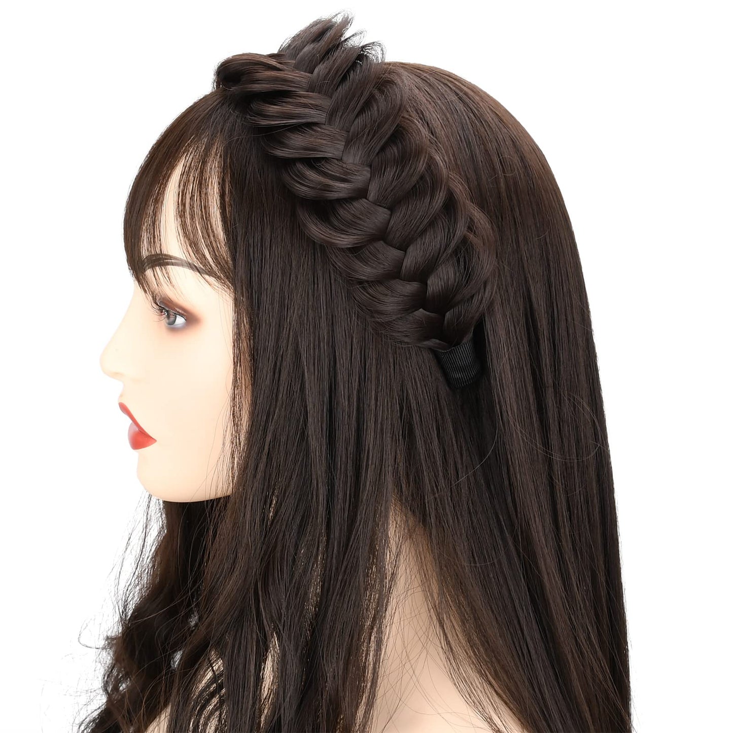 DIGUAN Wide Messy Braided Headband With Teeth Synthetic Hair Plaited Headband High Elasticity Braids Chunky Fishtail Braided Hair Band Hairpiece for Girls Women Beauty Accessory (Auburn)