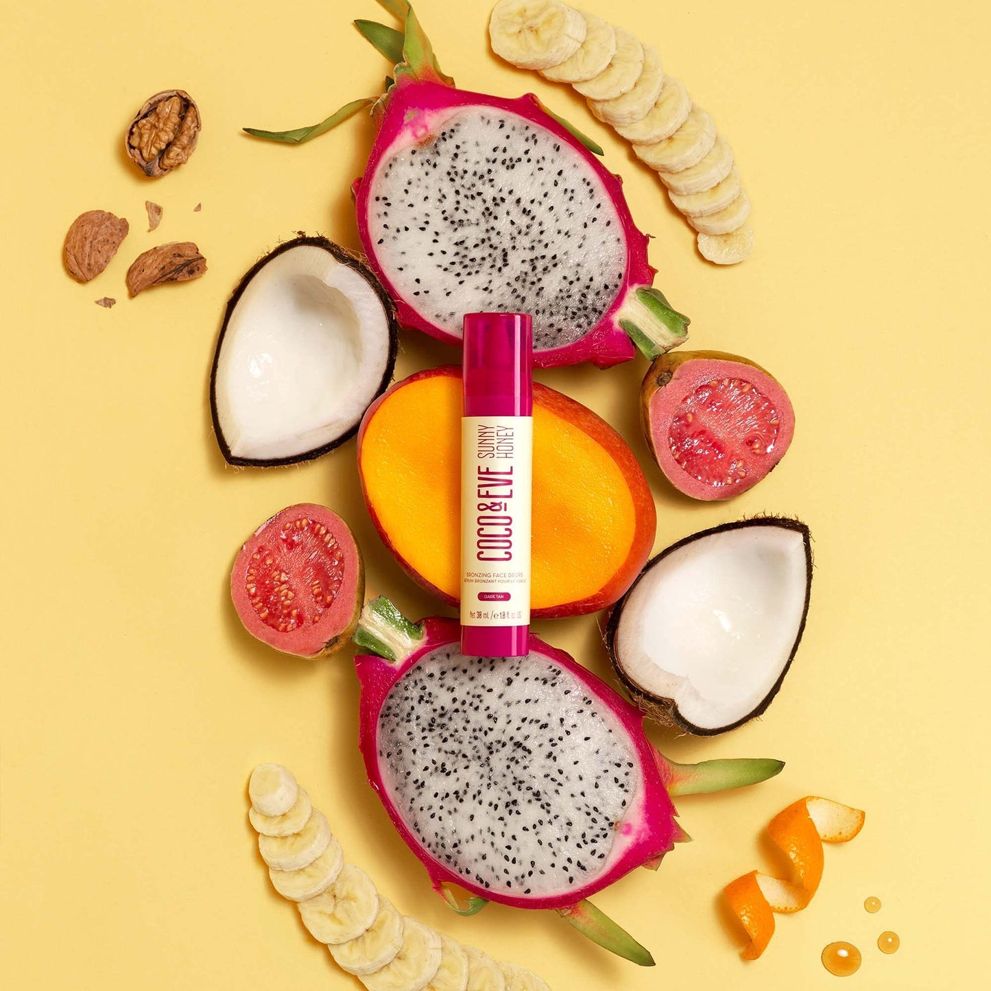 Coco & Eve Sunny Honey Bronzing Face Drops (Dark), Natural, Hydrating Hyaluronic Acid. Indoor Sunless Moisturizing Self Tanner. (1 fl oz)