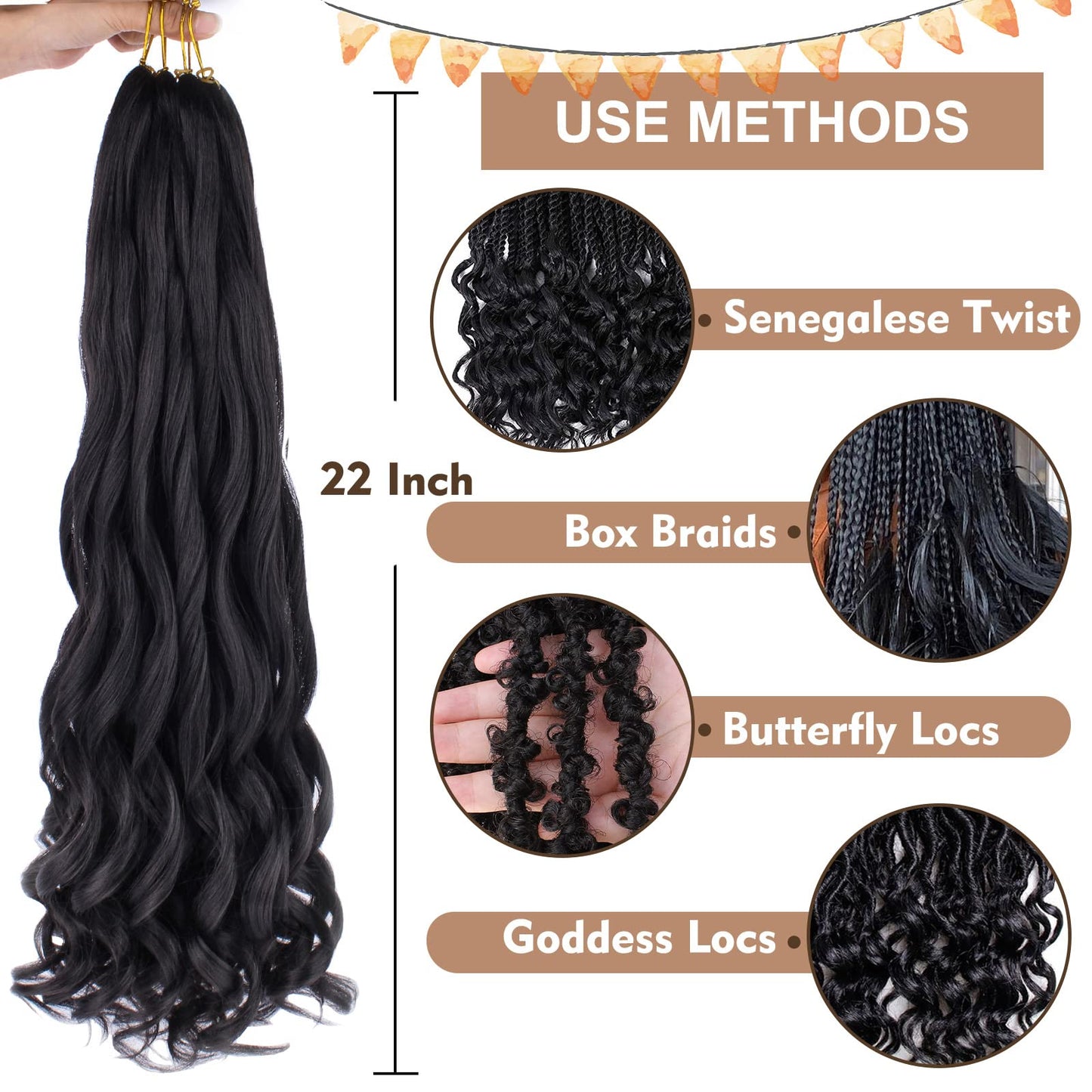 COOKOO 9 Packs 22 Inch Pre-stretched Ombre Grey French Curls Braiding Hair Spanish Curly Braids Hair Wavy Crochet Braids Hair Loose Wavy Crochet Hair Extention for Goddess Box Braids 1B/Grey#