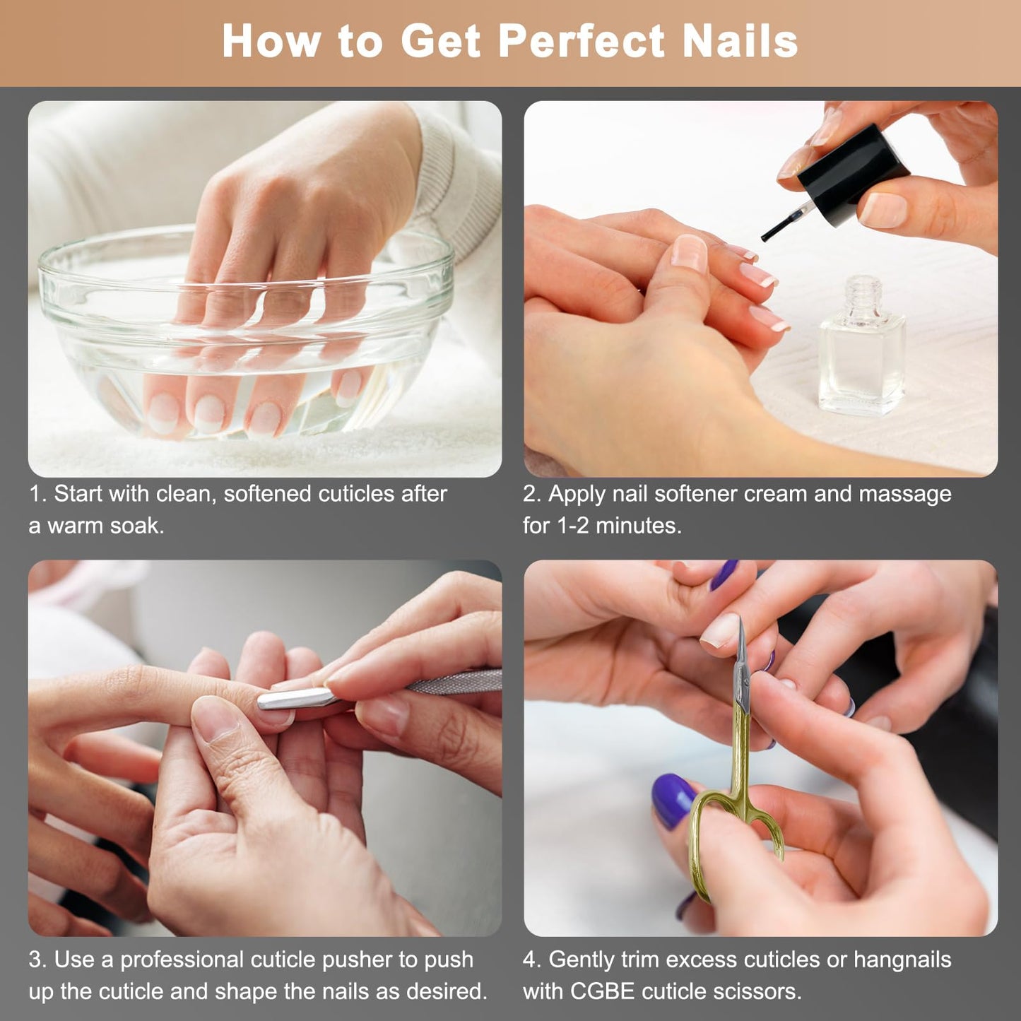 CGBE Cuticle Scissors Extra Fine Curved Blade, Super Slim Manicure Scissors for Cuticles Professional Small Scissors with Precise Pointed Tip Grooming Blades, Eyebrow, Eyelash, and Dry Skin - Gold