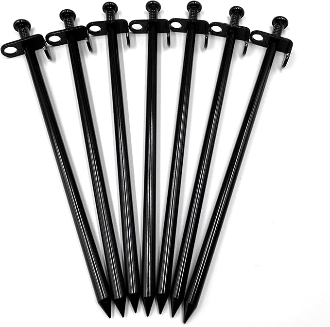 Cheardia 20 Pack Tent Stakes Heavy Duty, 10 Inch Outdoor Camping Pegs Stakes Black Metal Ground Stakes Spikes for Tent Tarp Canopy Unbreakable and Inflexible