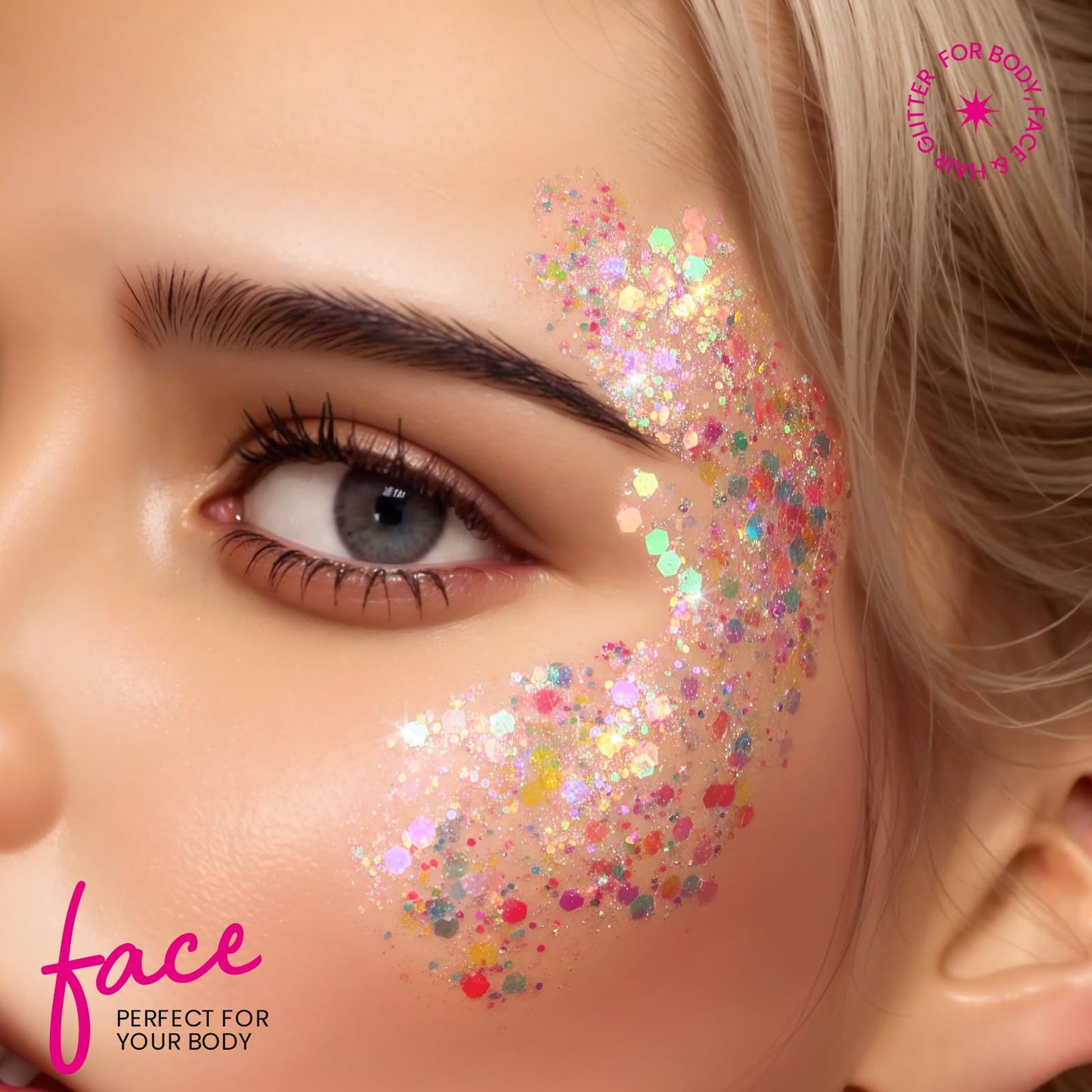 Festival Chunky and Fine Glitter Powder Mix, Teenitor 32 Colors Chunky Sequins, Iridescent Glitter Flakes, Cosmetic Face Body Eye Hair Nail Art Resin Tumbler Loose Glitter
