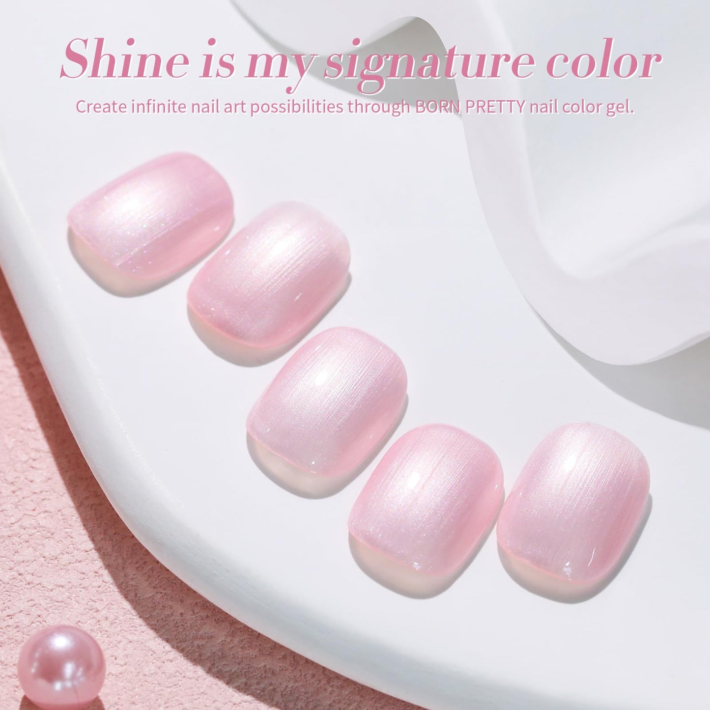 Born Pretty Pearl Gel Nail Polish, Pink Shimmer Glitter Shiny Pearlescent Nail Polish Mermaid Gel DIY Manicure Art Gift 15ML