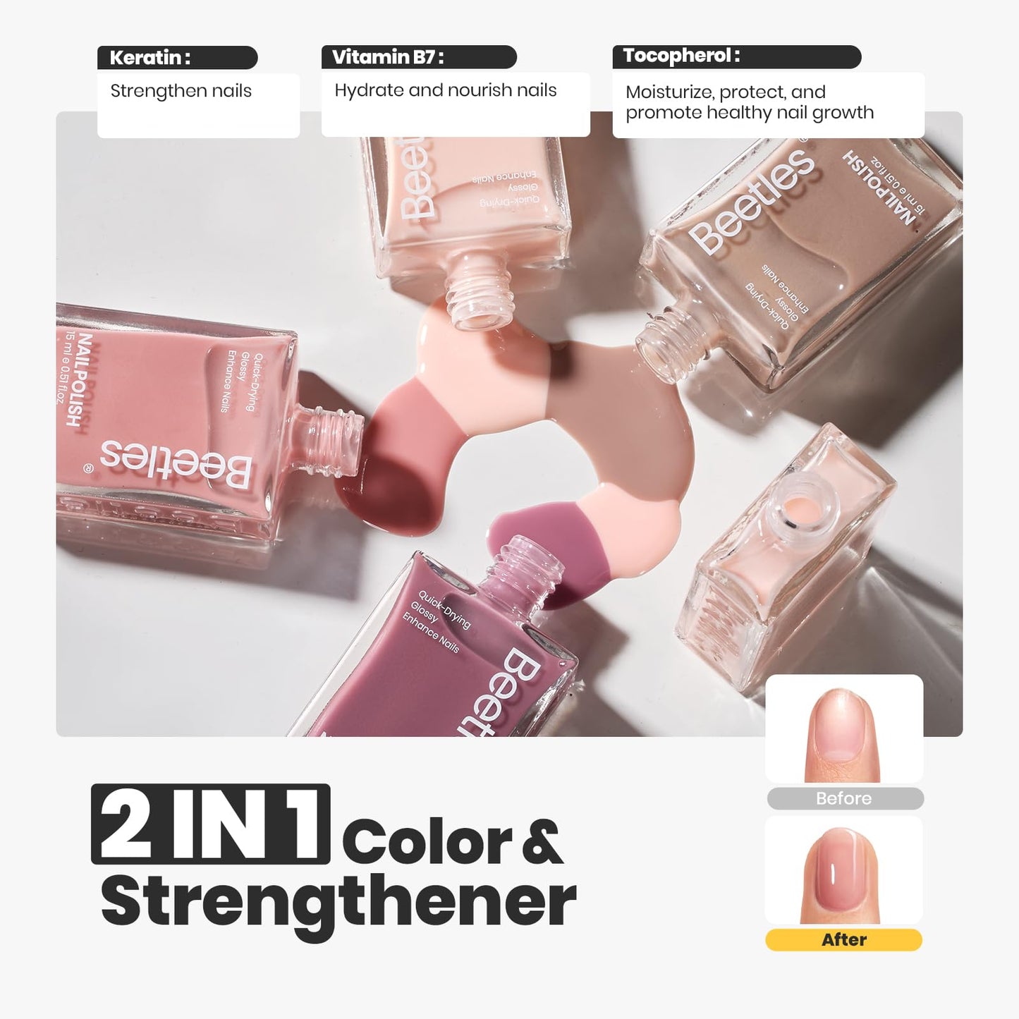 Beetles Pink Nail Polish Set, 5 Colors Nude Pink Jelly Collection Quick Dry Long Lasting Nail Polish Base & Top Coat and Cuticle Serum Kit Spring DIY Care for Nail Home Gift For Women