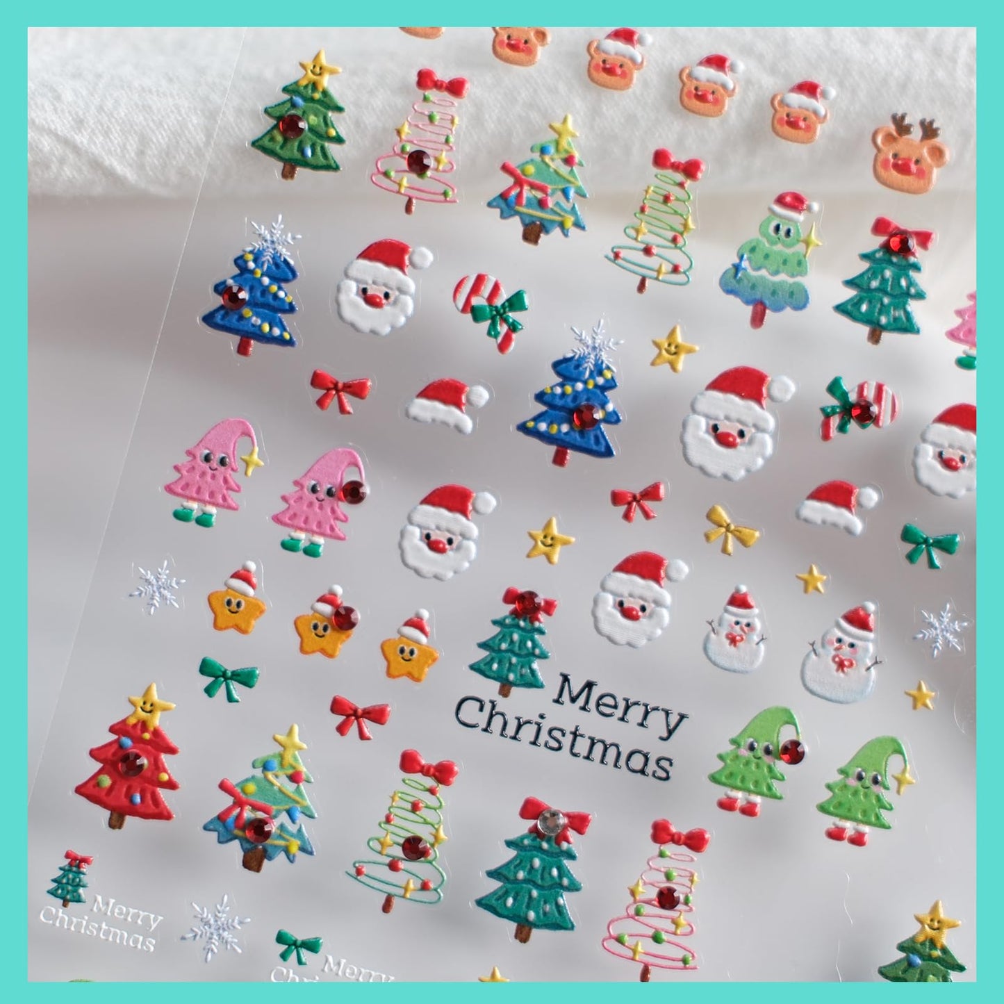 CESTSIREN Christmas Nail Decals, Red Rhinestones, Self-Adhesive Nail Stickers for Women, Cute Nail Art Design