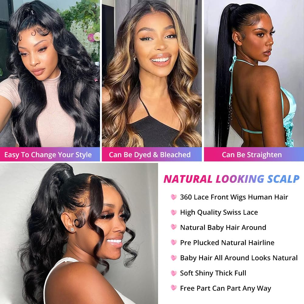 Brazilian Virgin 360 Lace Front Wigs - 200 Density, Body Wave, Pre-Plucked, Baby Hair, HD Transparent, Full Lace, 18 Inch