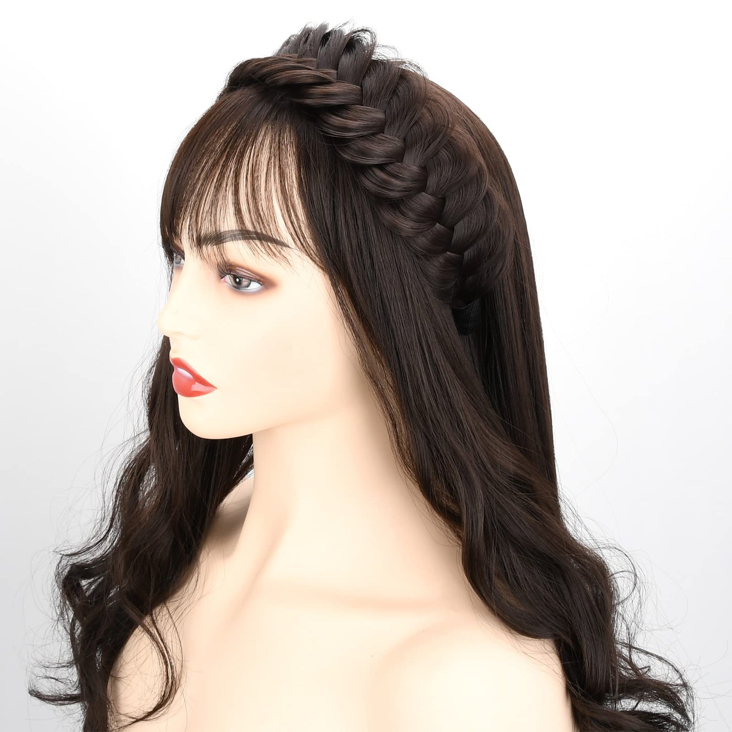 DIGUAN Wide Messy Braided Headband With Teeth Synthetic Hair Plaited Headband High Elasticity Braids Chunky Fishtail Braided Hair Band Hairpiece for Girls Women Beauty Accessory (Auburn)