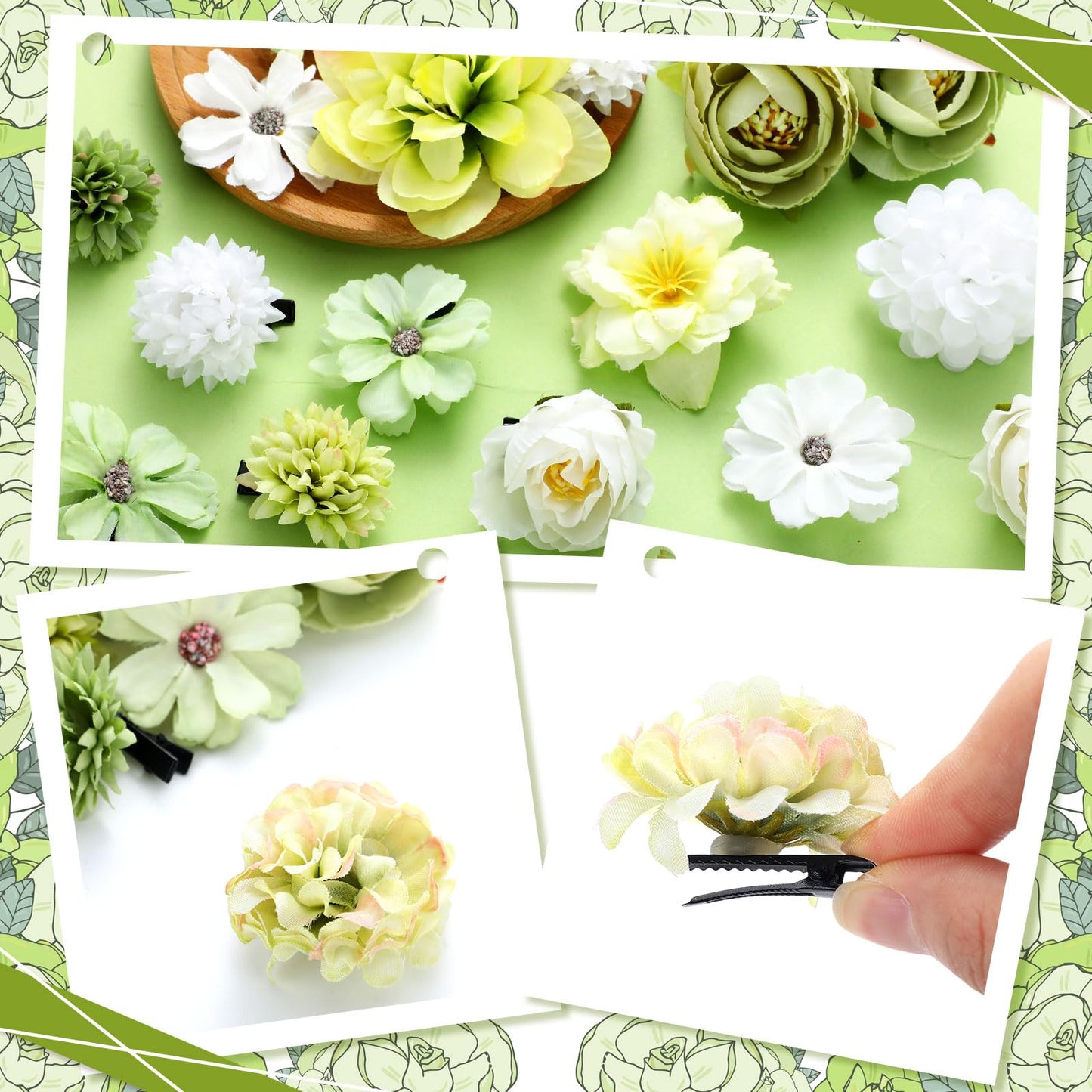 BBTO 21 Pcs Flower Hair Clip Rose Hair Clips Barrettes for Women Flower Accessories Boho Bride Claw Clip Hairpin Brooch Pin Headpiece for Wedding(Cyan Series)