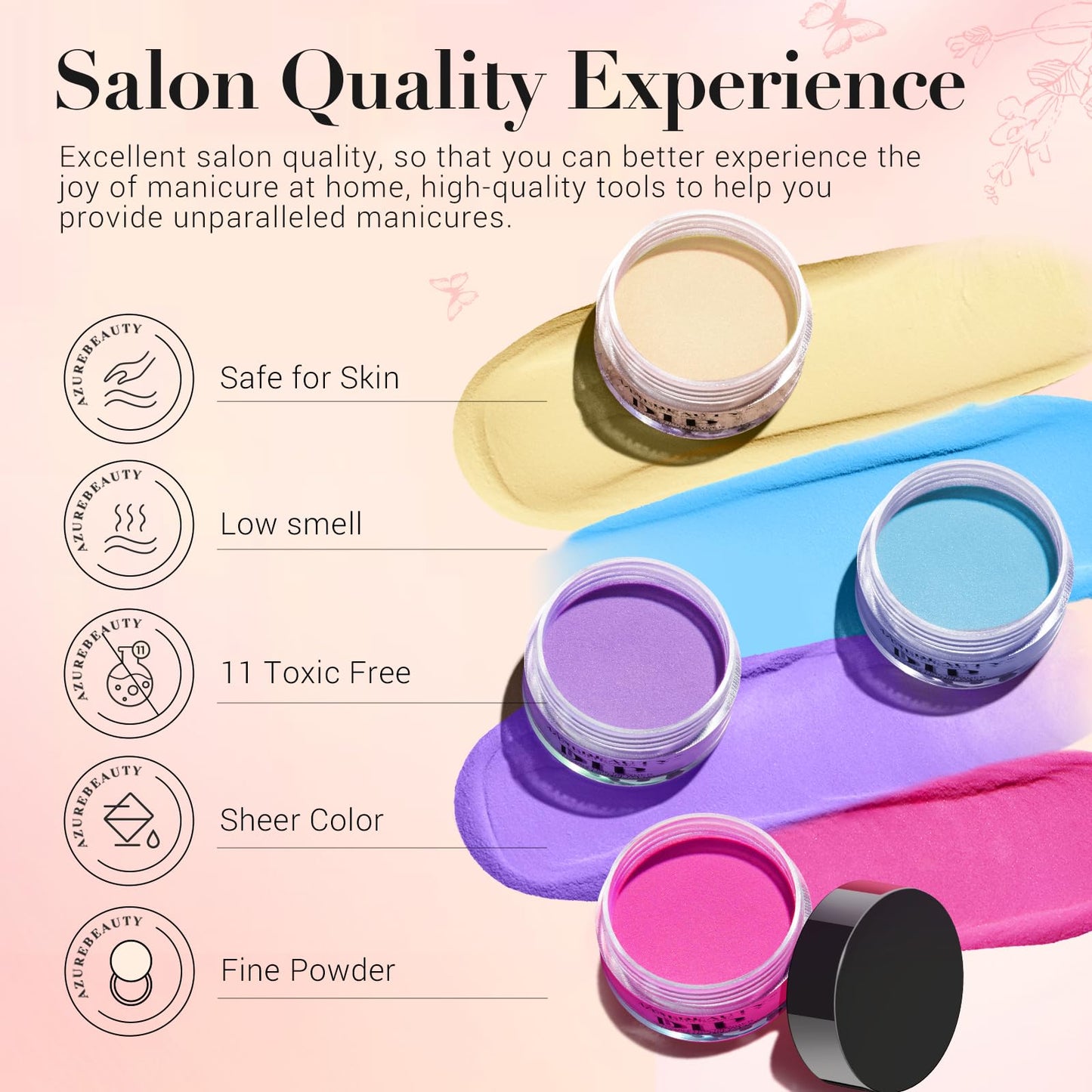 AZUREBEAUTY 170Pcs Dip Powder Nail Kit Starter, 36 Colors Pastel Pink Purple Blue Yellow Dip Powder Liquid Set Spring Summer with Top/Base coat Activator for French Nails Art Gifts