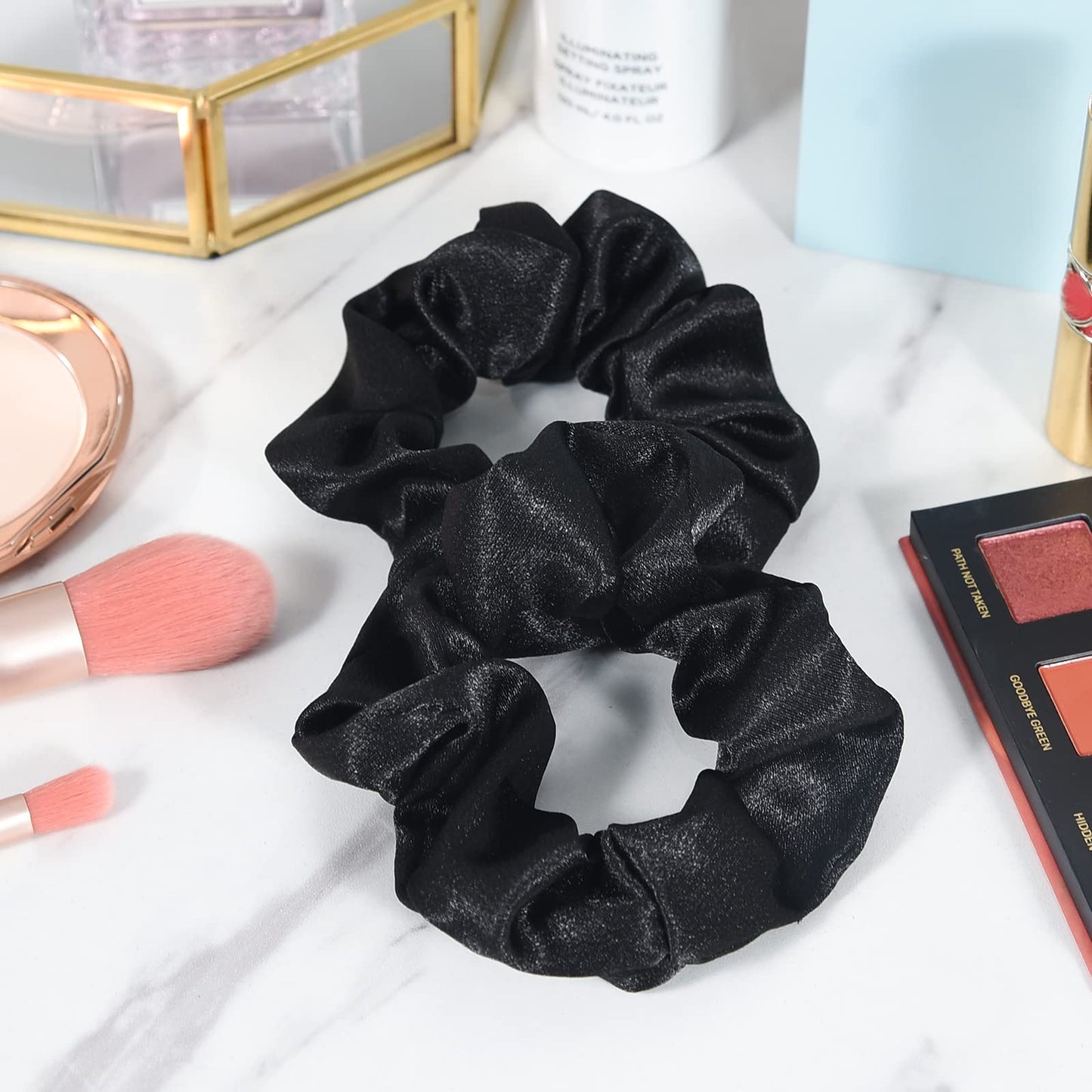 CEELGON Black Satin Silk Scrunchies for hair Big Scrunchies Satin Packs for Hair Scrunchies 10 Pack (Black)