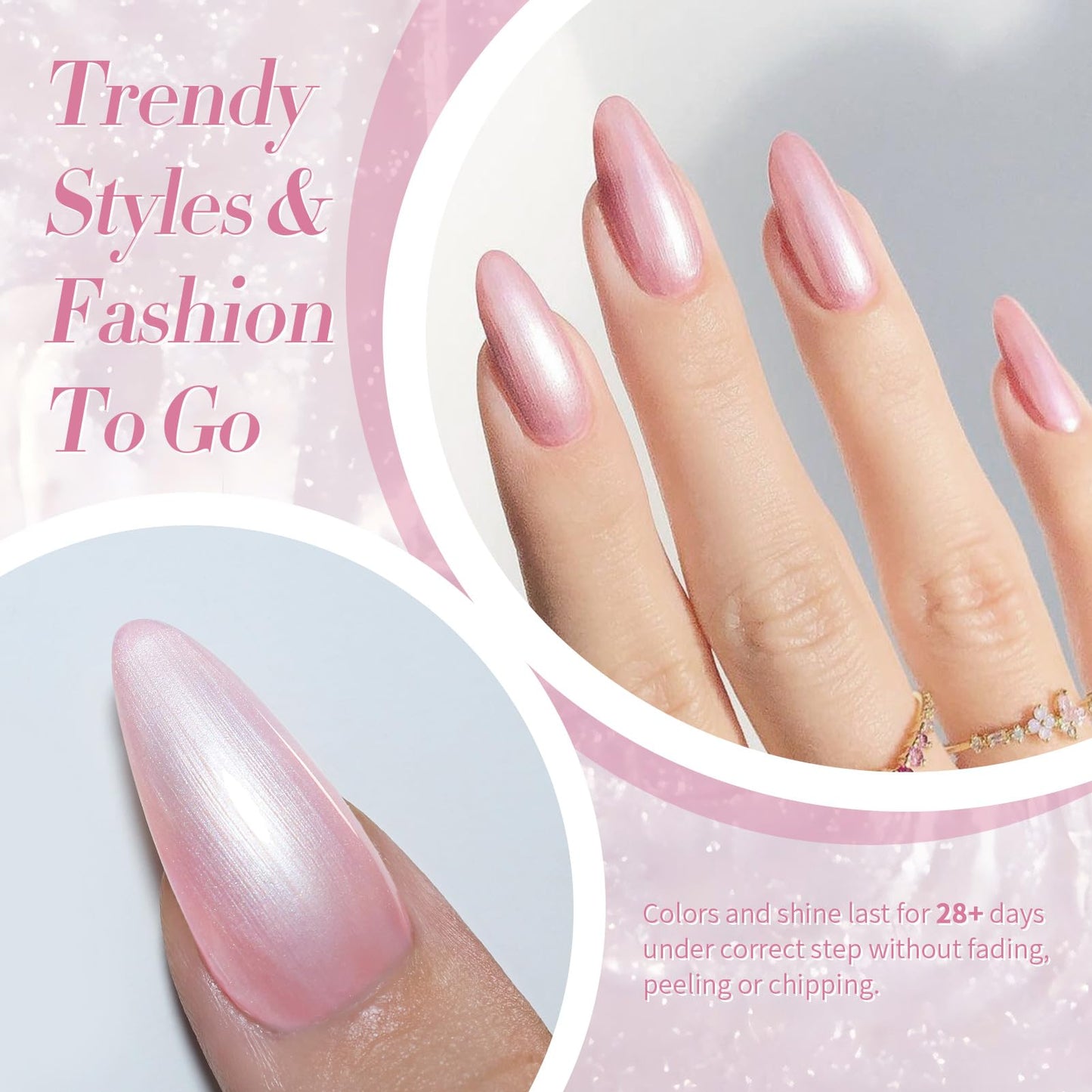 Born Pretty Pearl Gel Nail Polish, Pink Shimmer Glitter Shiny Pearlescent Nail Polish Mermaid Gel DIY Manicure Art Gift 15ML