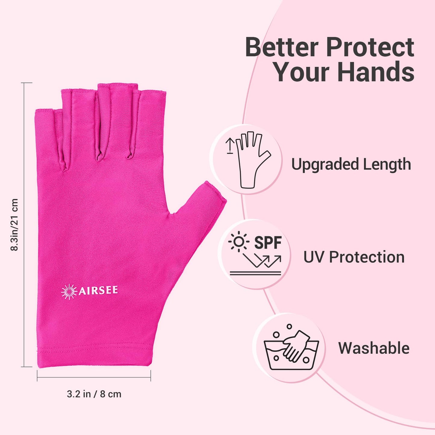 AIRSEE UV Gloves for Nail Lamp,Professional UPF50+ UV Protection Glove for Manicures Nail Art,Fingerless That Shield Skin from The Sun and Nail Lamp (Rose Red)