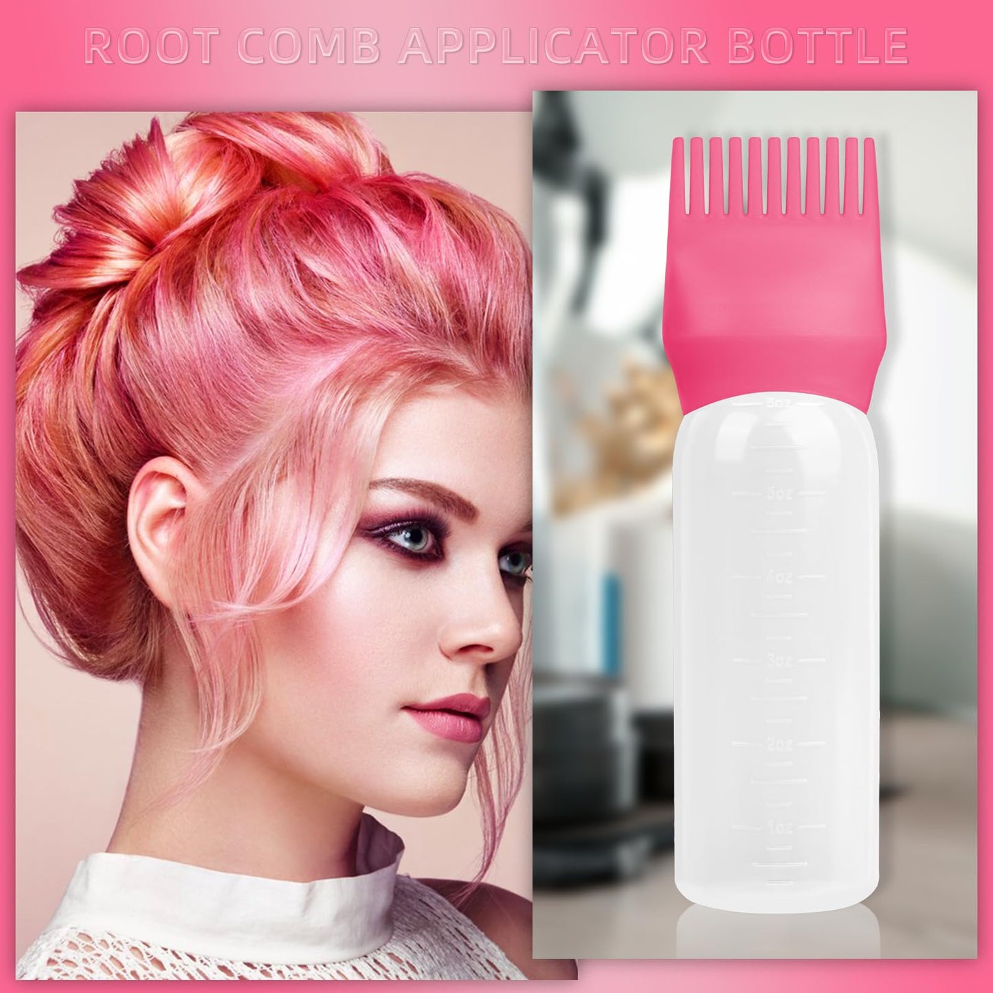 BLAAROOM Root Comb Applicator Bottle 6 Ounce, 4 Pack Hair Oil Applicator Bottle, Hair Dye Bottle Applicator Tools with Hair Oil Dispenser Root Comb Brush for Hair Oiling Applicator - Dark Pink
