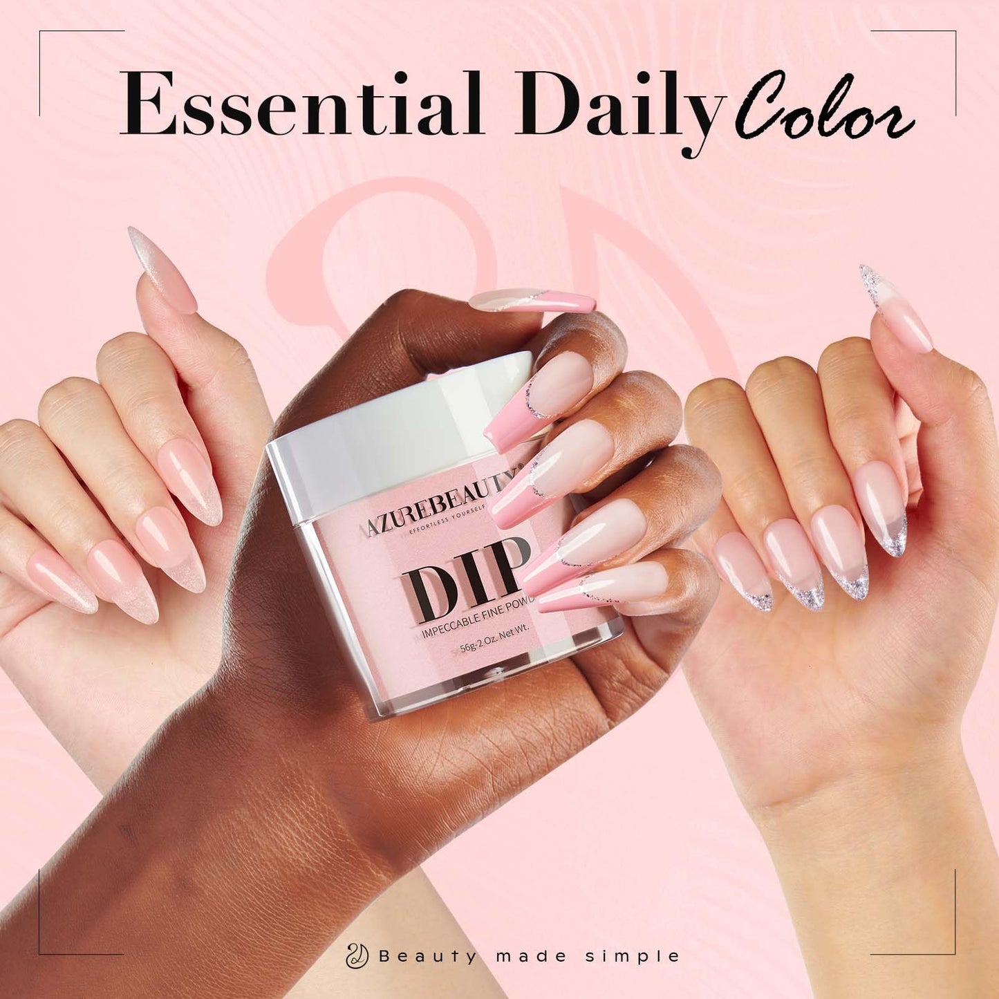 AZUREBEAUTY Dip Powder - Nude Pink Color 2Oz/56g, Sheer Salmon Pink Rose Soft Peach Pink Dipping Powder Crystal Natural Nail Art Starter Manicure Salon DIY Home for Starter Gift