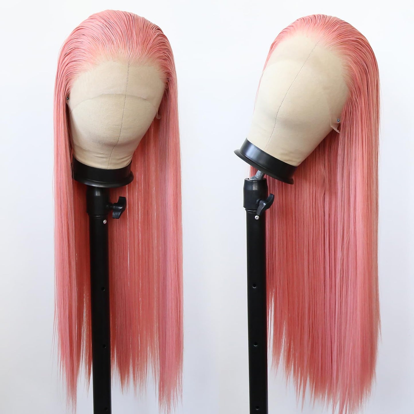 BTWTRY Light Pink Wig Long Straight Rose Pink Synthetic Lace Front Wigs Pre Plucked Natural Hairline for Black Women Heat Resistant Fiber Hair Cosplay Daily Wear Wig (Rose Pink)