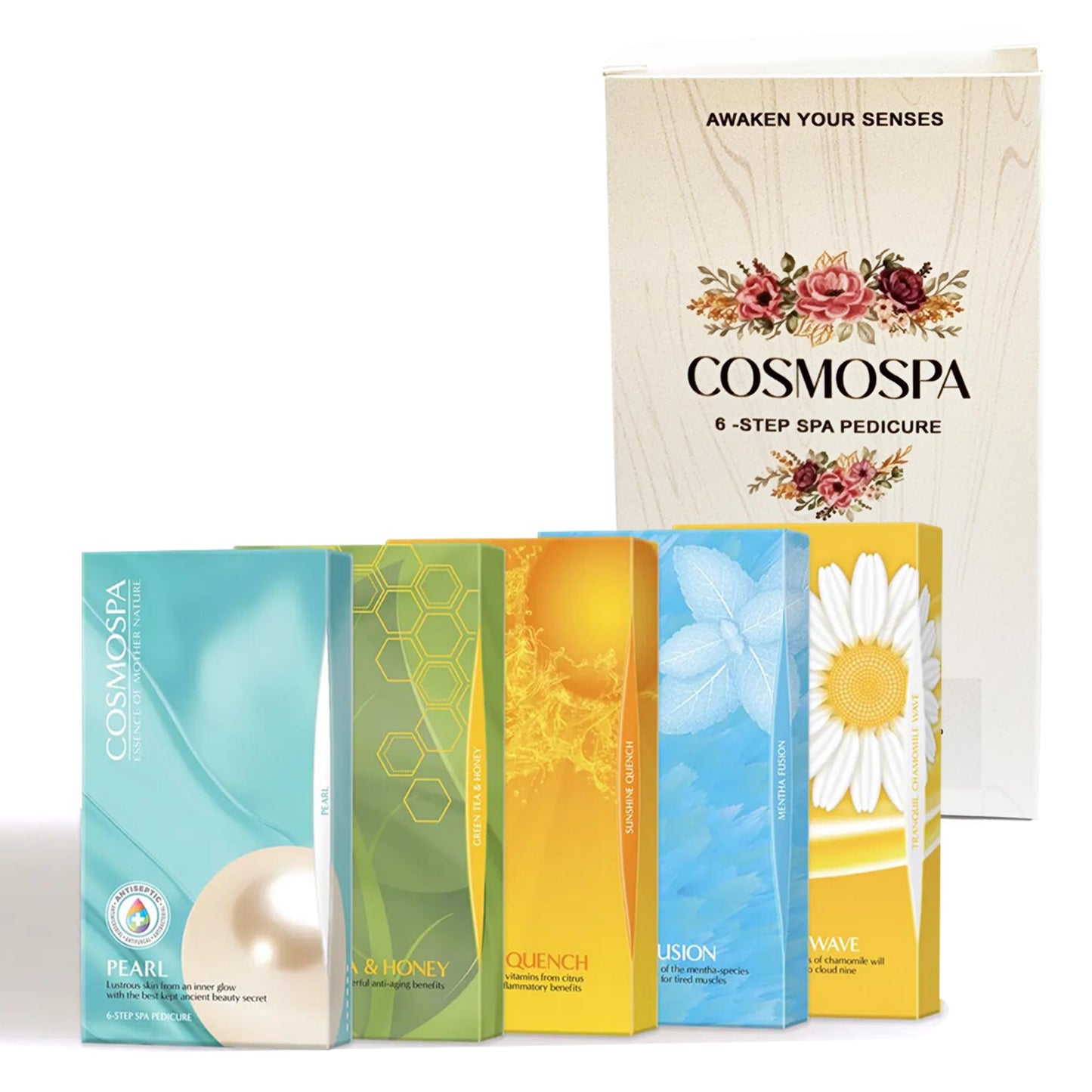 CosmoSpa Deluxe Six-Step Pedicure Set - 3 Pack, Premium Foot Care Kit for Ultimate Spa Experience at Home, Perfect for Relaxation and Rejuvenation (Pearl)