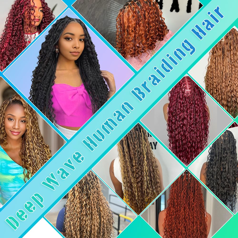 99J Human Braiding Hair 14 Inch Deep Wave Bulk Human Hair for Braiding 6 Bundle 150g