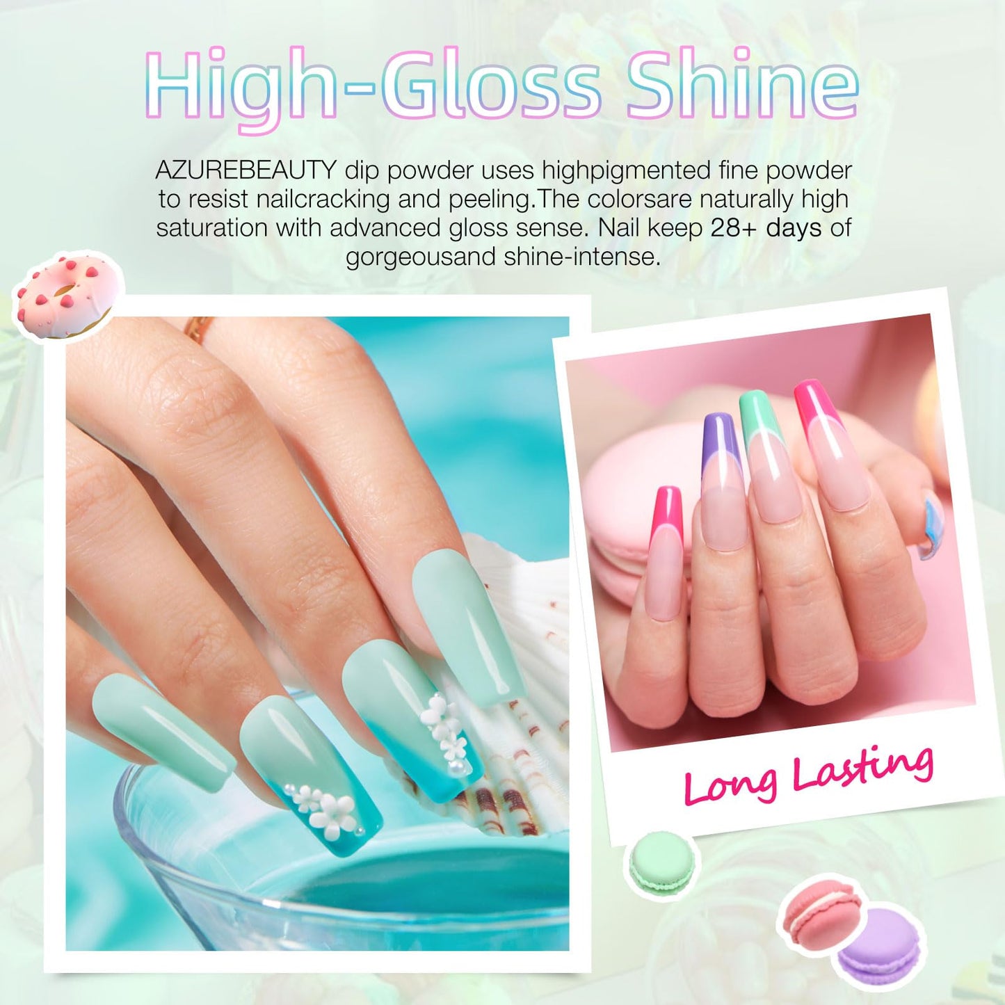 AZUREBEAUTY Dip Powder Nail Kit Starter, Spring Summer Bright Pastel Green Hot Pink Purple 4 Colors Dipping Powder Liquid Set with Base/Top Coat Activator for French Nail Art Manicure DIY Easter Gift