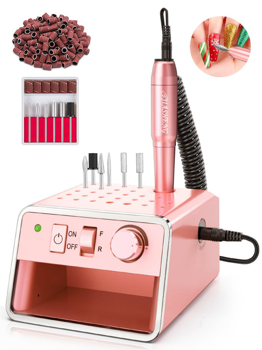 Electric Nail Drill Machine, Professional Electric Nail File for Dip Powder Nail Filer, Efile Manicure and Pedicure Tools with Storage Nail Accessories Function for Grinding Polishing Trimming，Pink