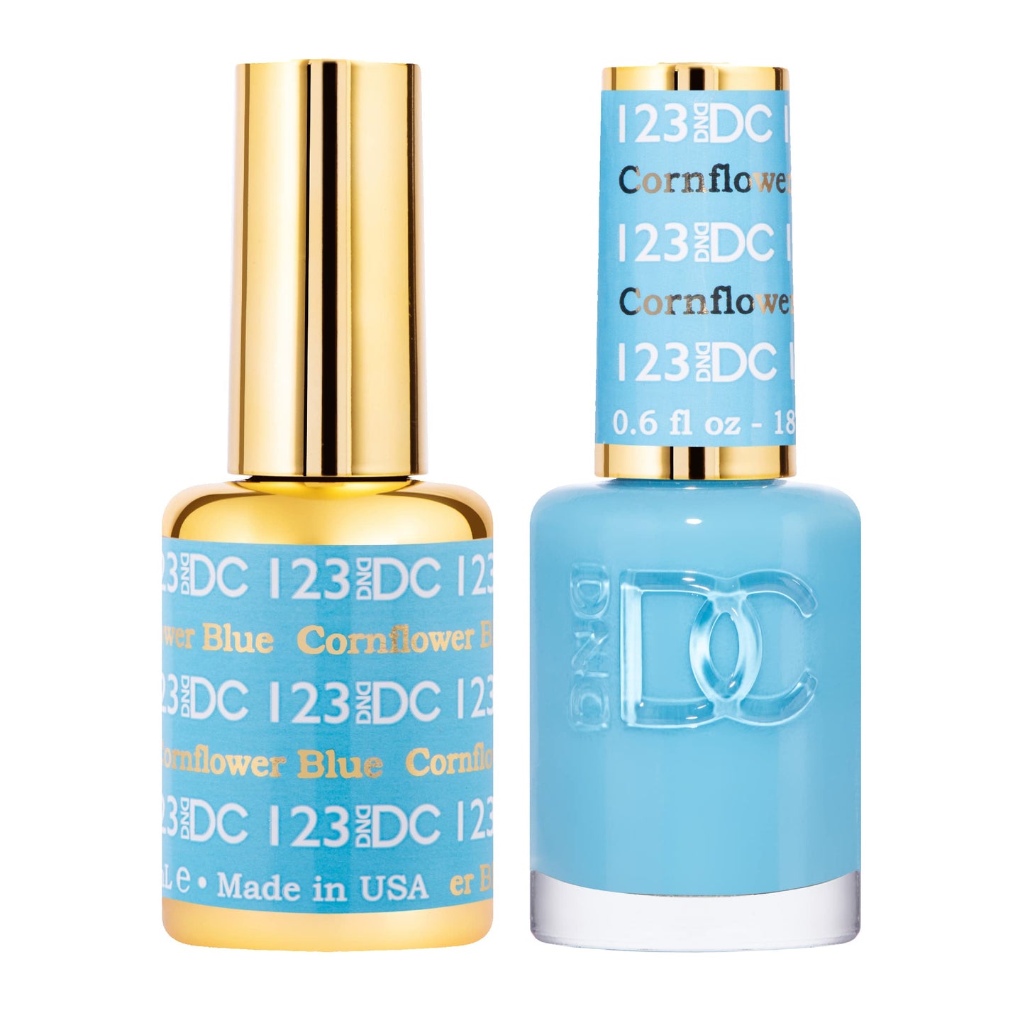 DND DC Gel Polish Set, Blue Collection, UV/LED Gel Polish and Air Dry Nail Lacquer, Matching Chip-Free Polish Duo, 123 Cornflower Blue, 0.5 Fl Oz