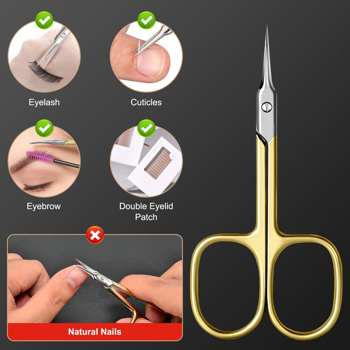 CGBE Cuticle Scissors Extra Fine Curved Blade, Super Slim Manicure Scissors for Cuticles Professional Small Scissors with Precise Pointed Tip Grooming Blades, Eyebrow, Eyelash, and Dry Skin - Gold