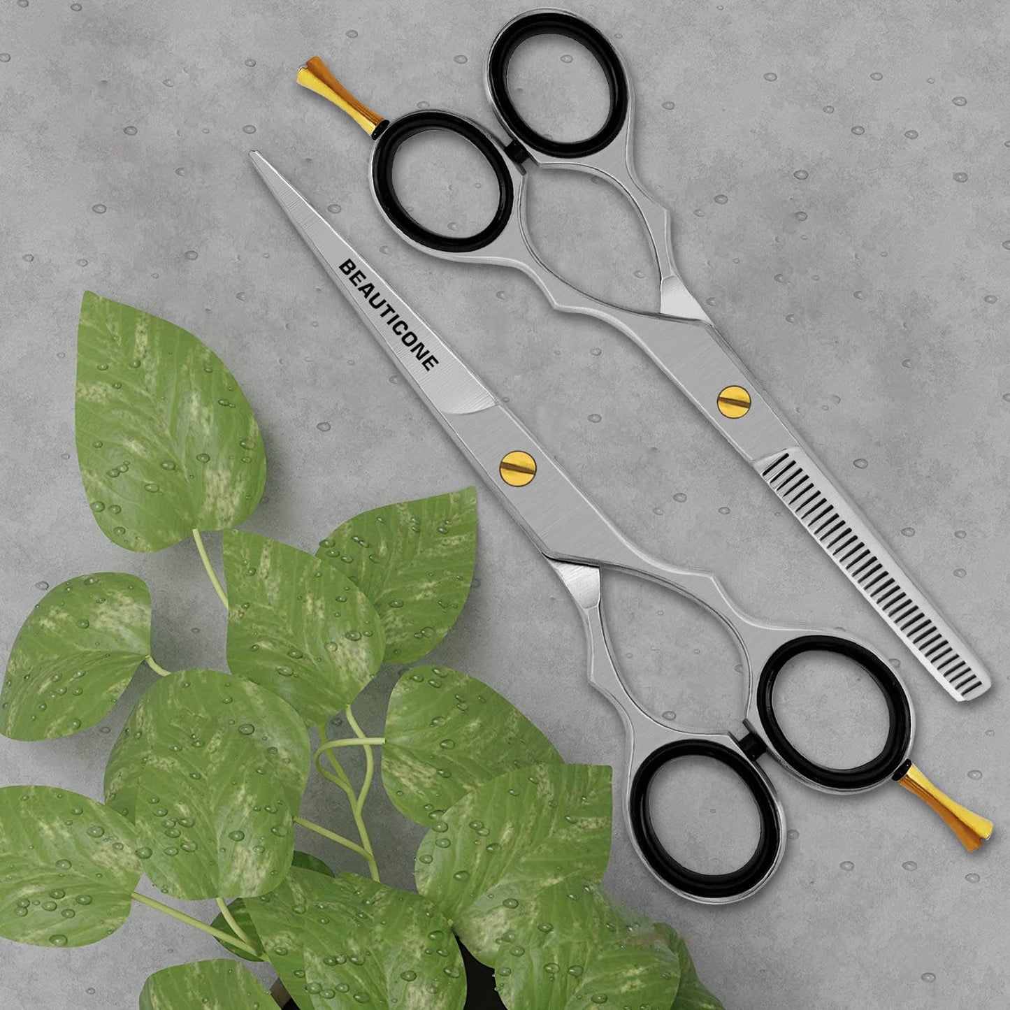 BEAUTICONE Hair Cutting & Thinning Scissors Set | Professional Stainless Steel Barber Shears | Hairdressing Scissors | Smooth & Sharp Edge Blades - for Men/Women (Fix Screw Scissors Set Silver)
