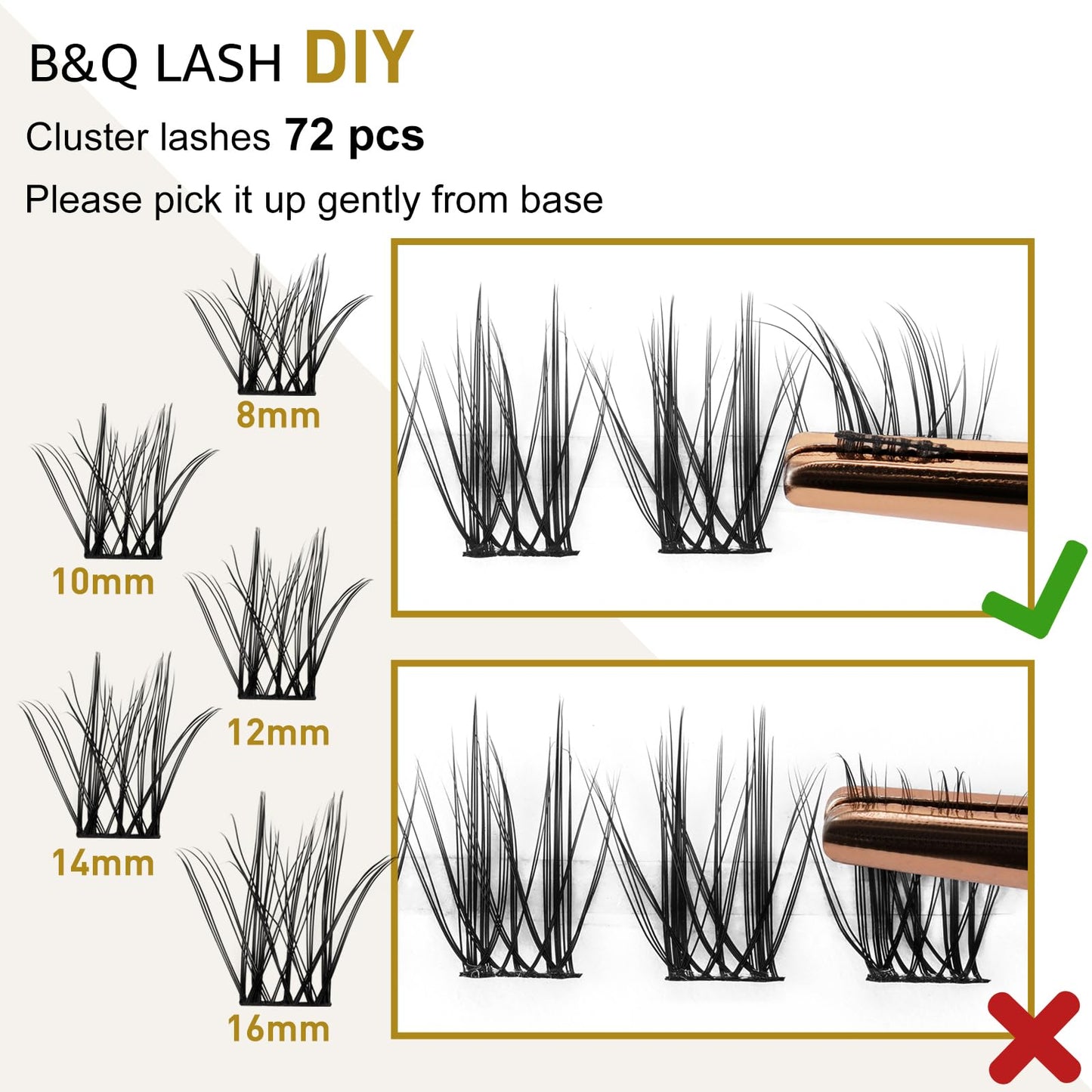 B&Qaugen Lash Clusters (B03, D-16mm) Individual, Vegan, Cruelty Free, 72 Cluster DIY at Home False Eyelash Extensions（B03，D-16mm）