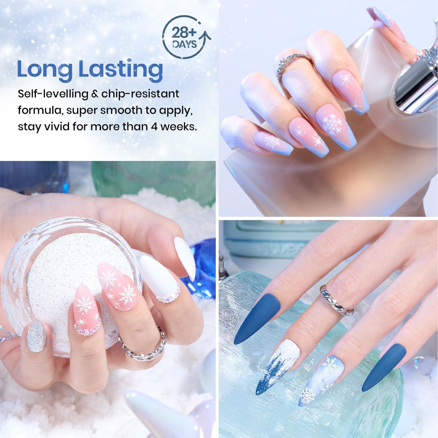 Beetles Gel Nail Polish Set, White Glitter Navy Blue Silver 6 Colors Gel Polish Gel Nail Polish Soak off UV LED Lamp for Women Gel Nail Polish Colors